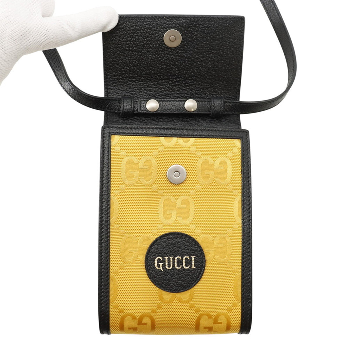 Gucci Black Yellow Canvas Leather Shoulder Bag (Pre-Owned)
