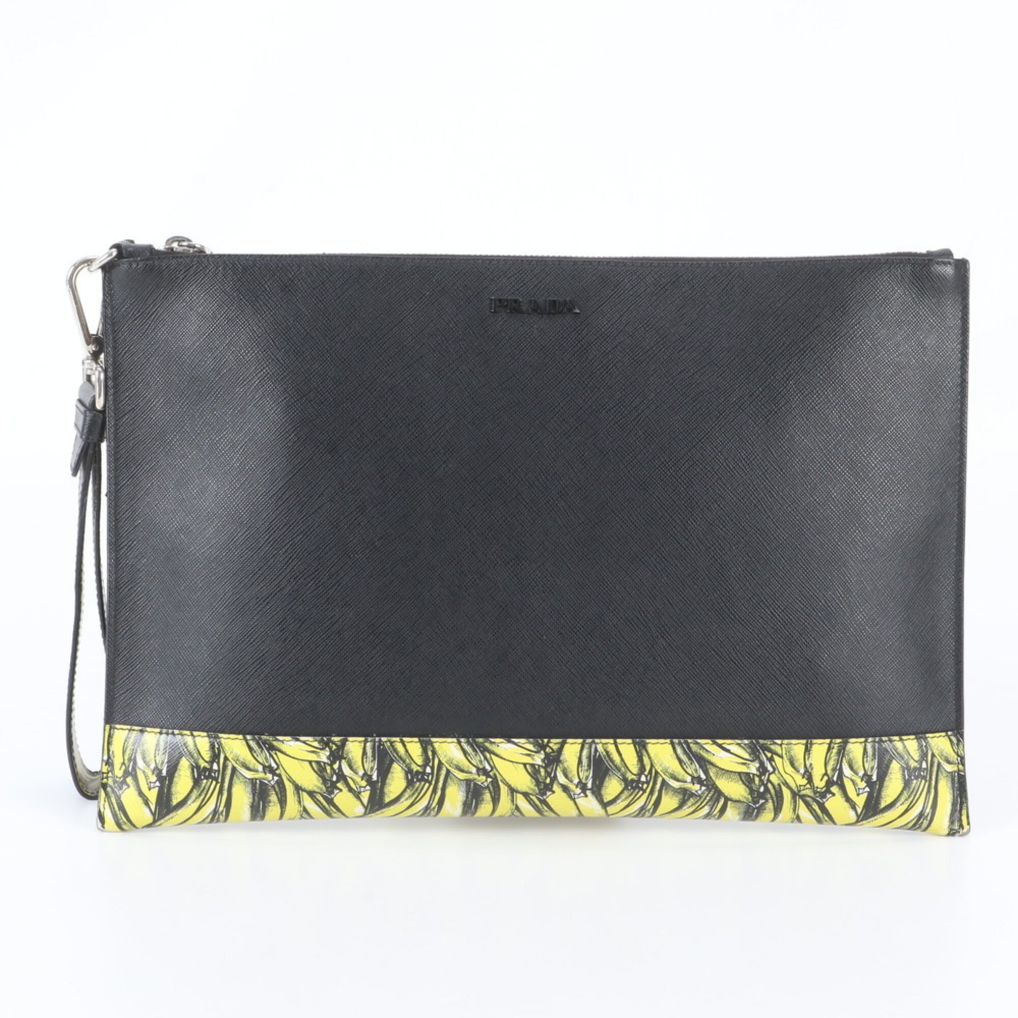 Prada Black Yellow Leather Clutch Bag Pouch (Pre-Owned)