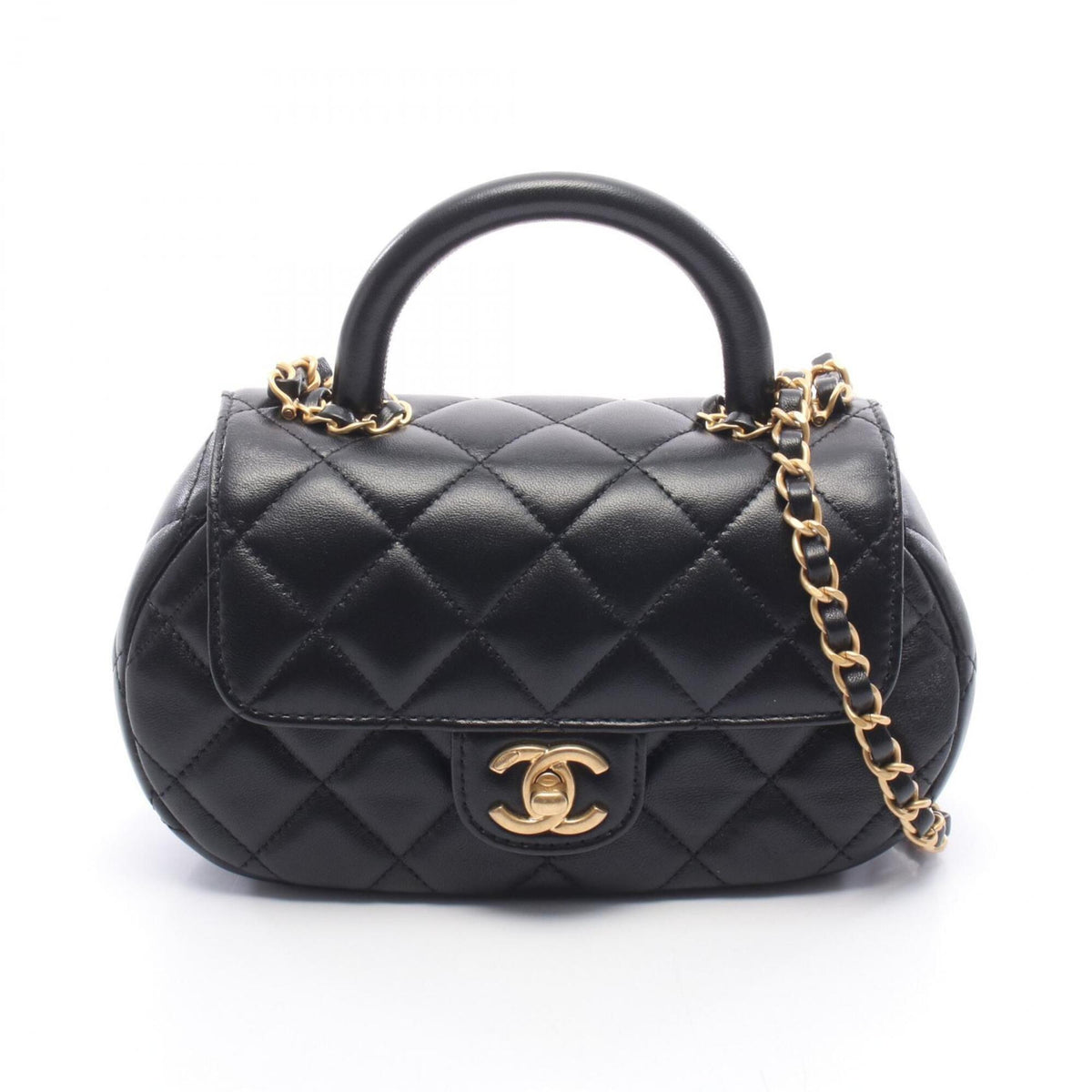 Chanel Black Leather Handbag Shoulder Bag (Pre-Owned)