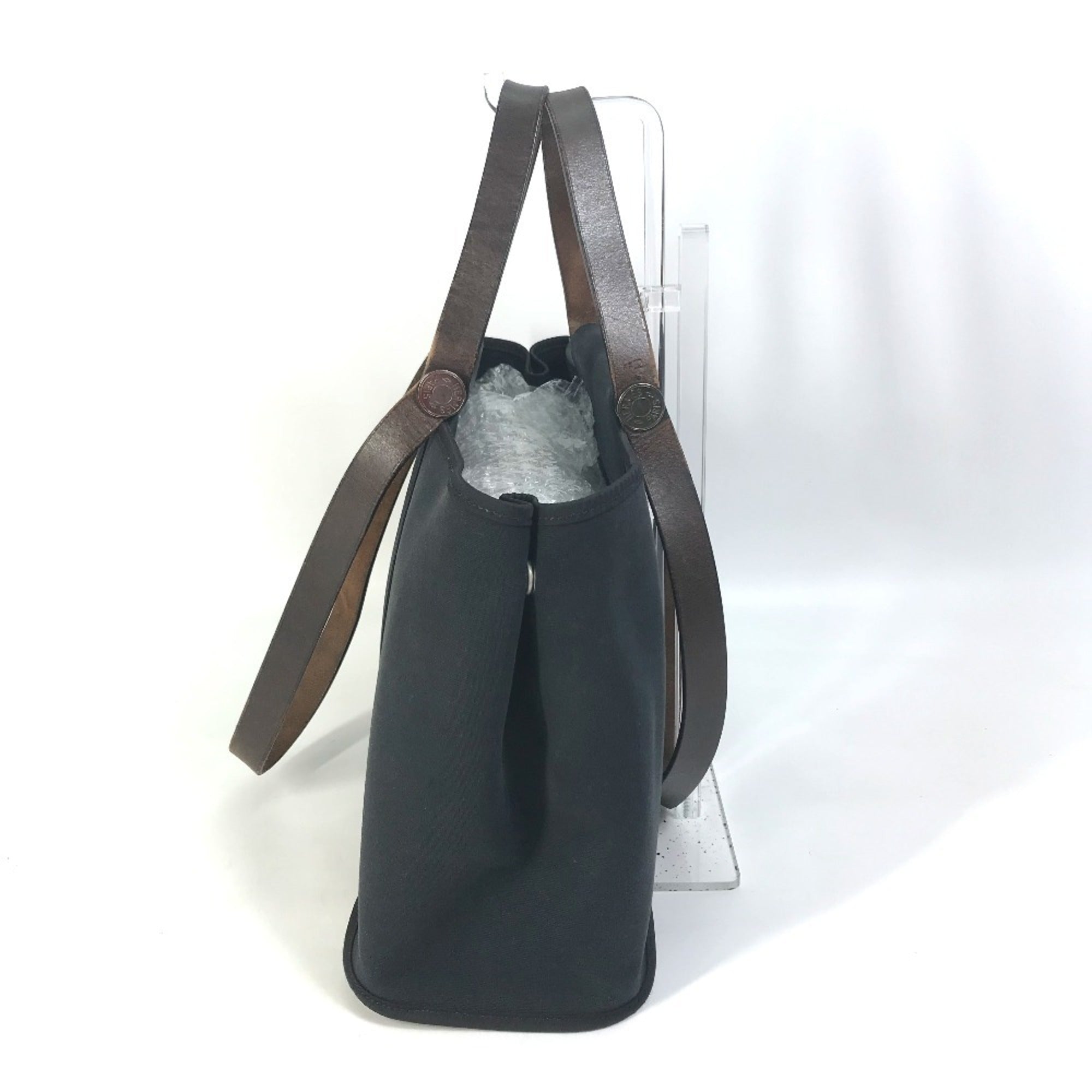 Hermes Black Toile Officier Leather Handbag Shoulder Bag Tote Bag (Pre-Owned)