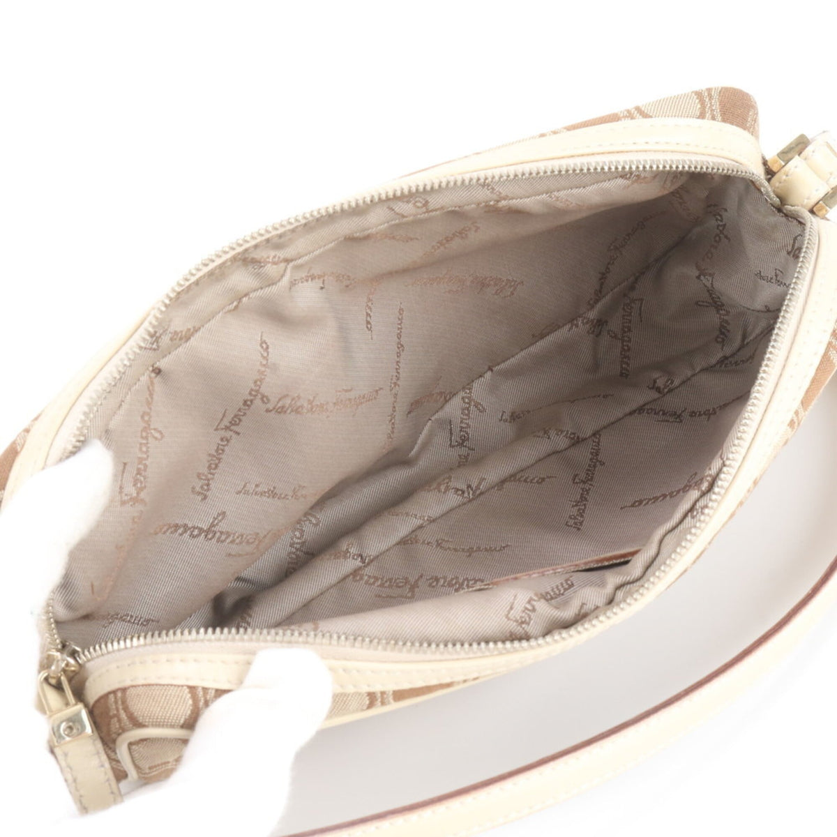 Salvatore Ferragamo Beige Brown Leather Canvas Handbag Shoulder Bag (Pre-Owned)