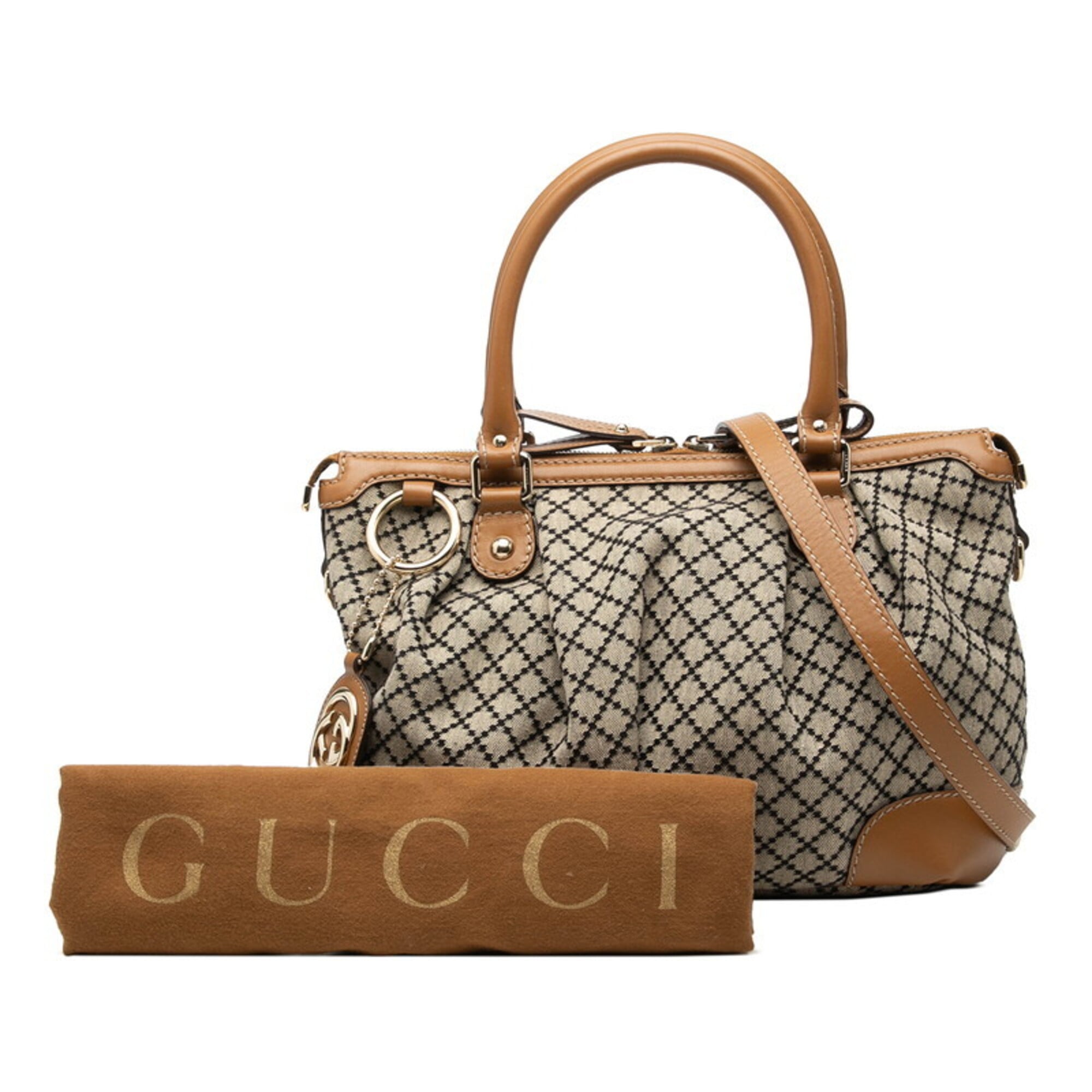 Gucci Beige Black Brown Canvas Leather Handbag Shoulder Bag (Pre-Owned)