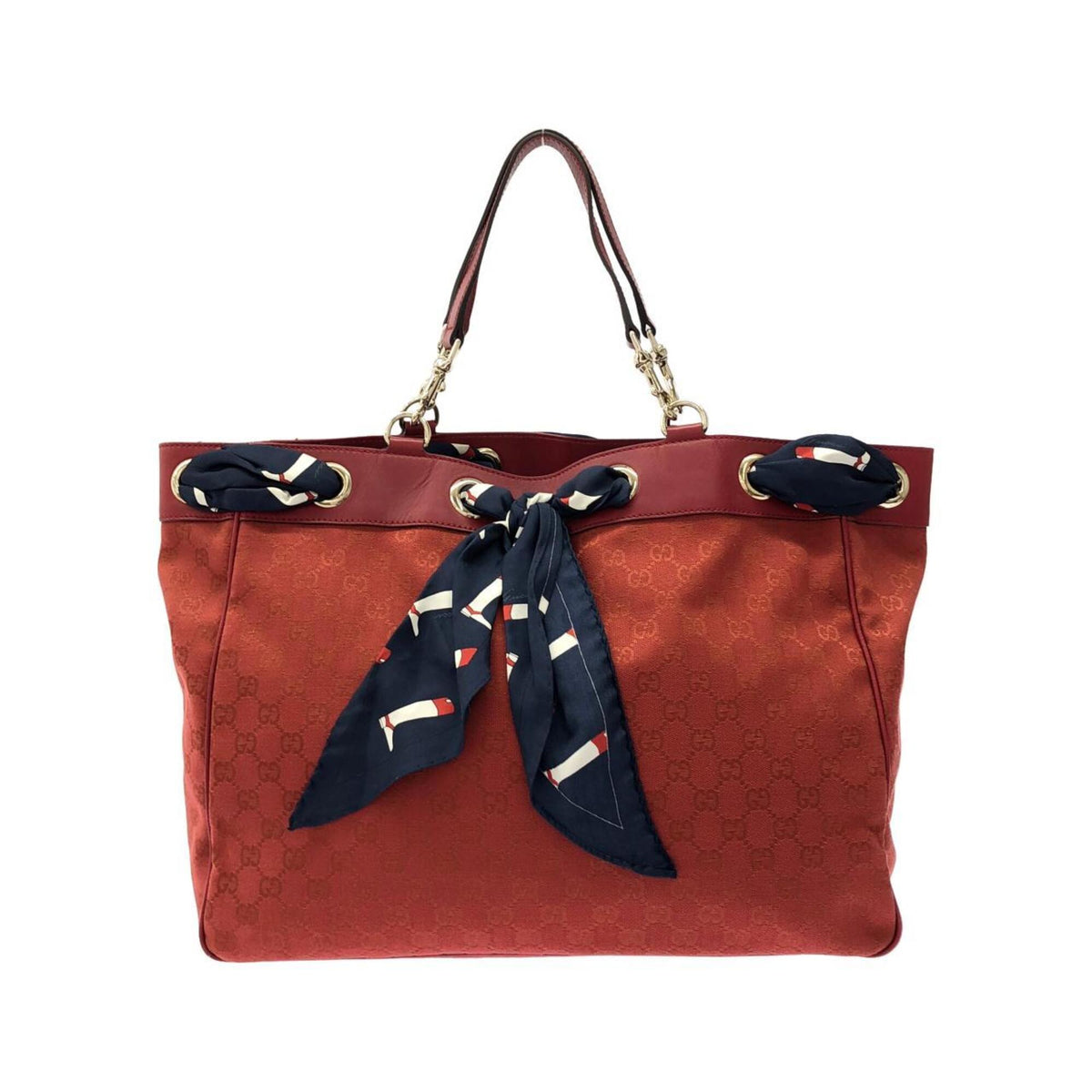 Gucci Red Color Gg Canvas Leather Handbag (Pre-Owned)