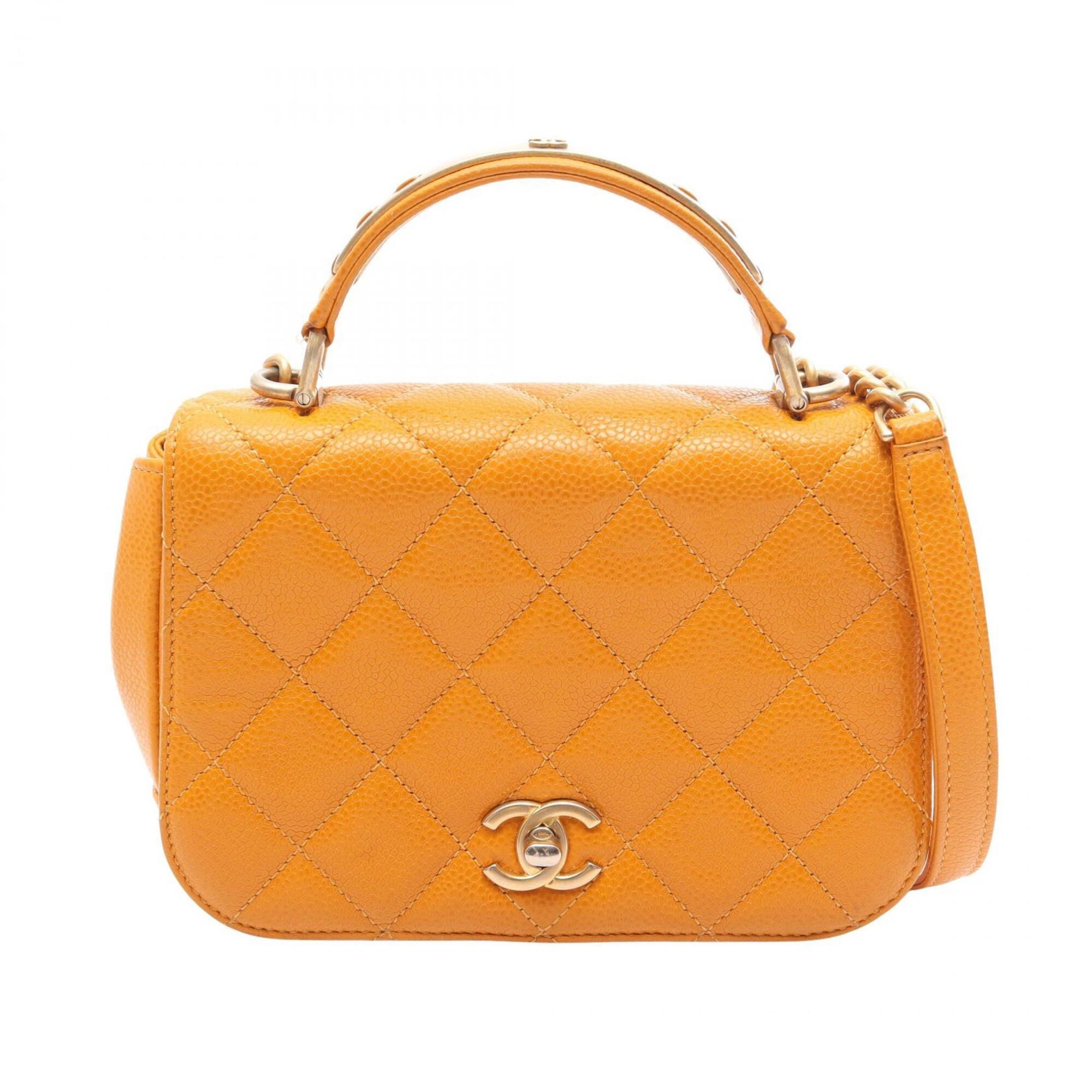 Chanel Orange Grained Calfskin Handbag Shoulder Bag (Pre-Owned)