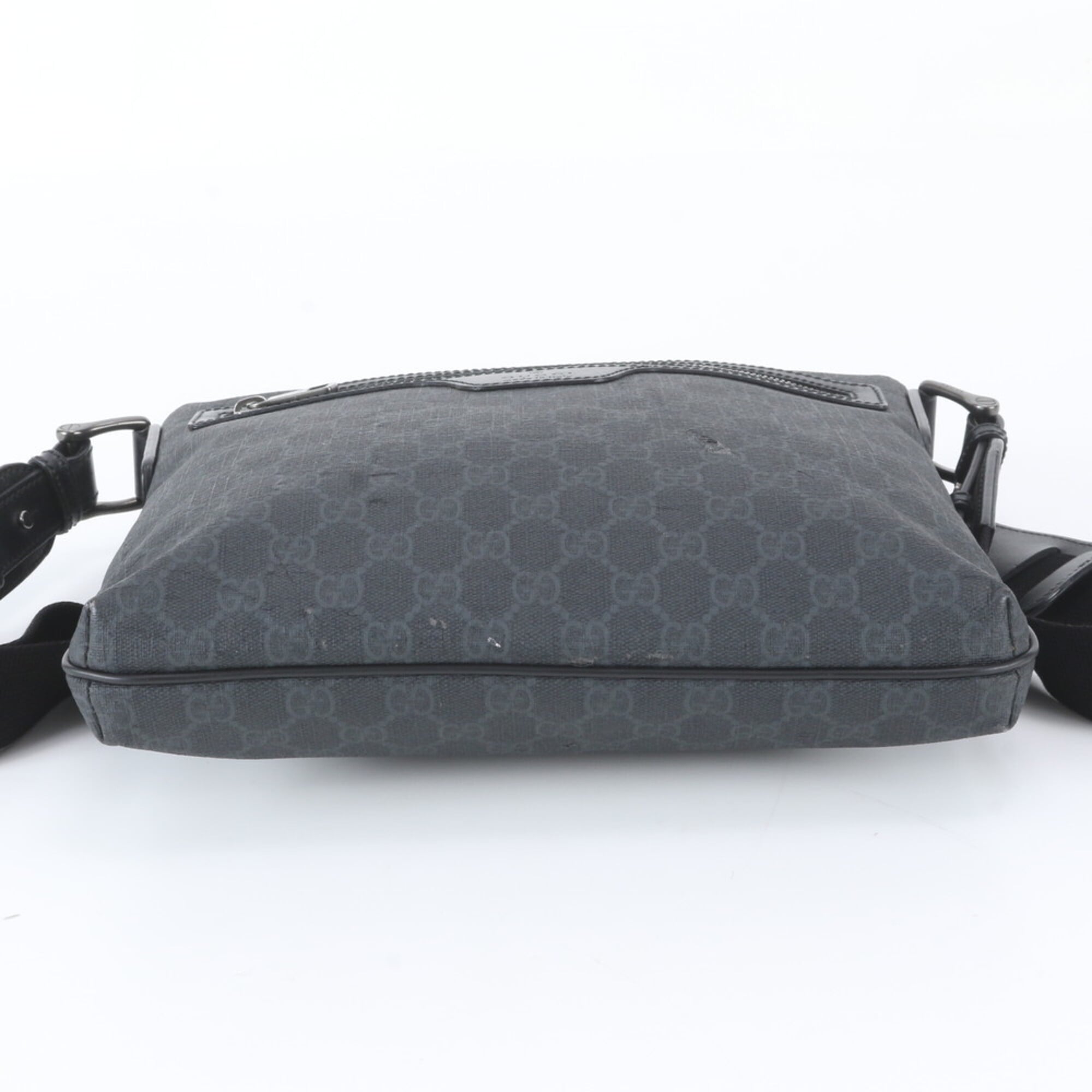 Gucci Black Gray Leather Coated Canvas Messenger Bag Shoulder Bag Tote Bag (Pre-Owned)