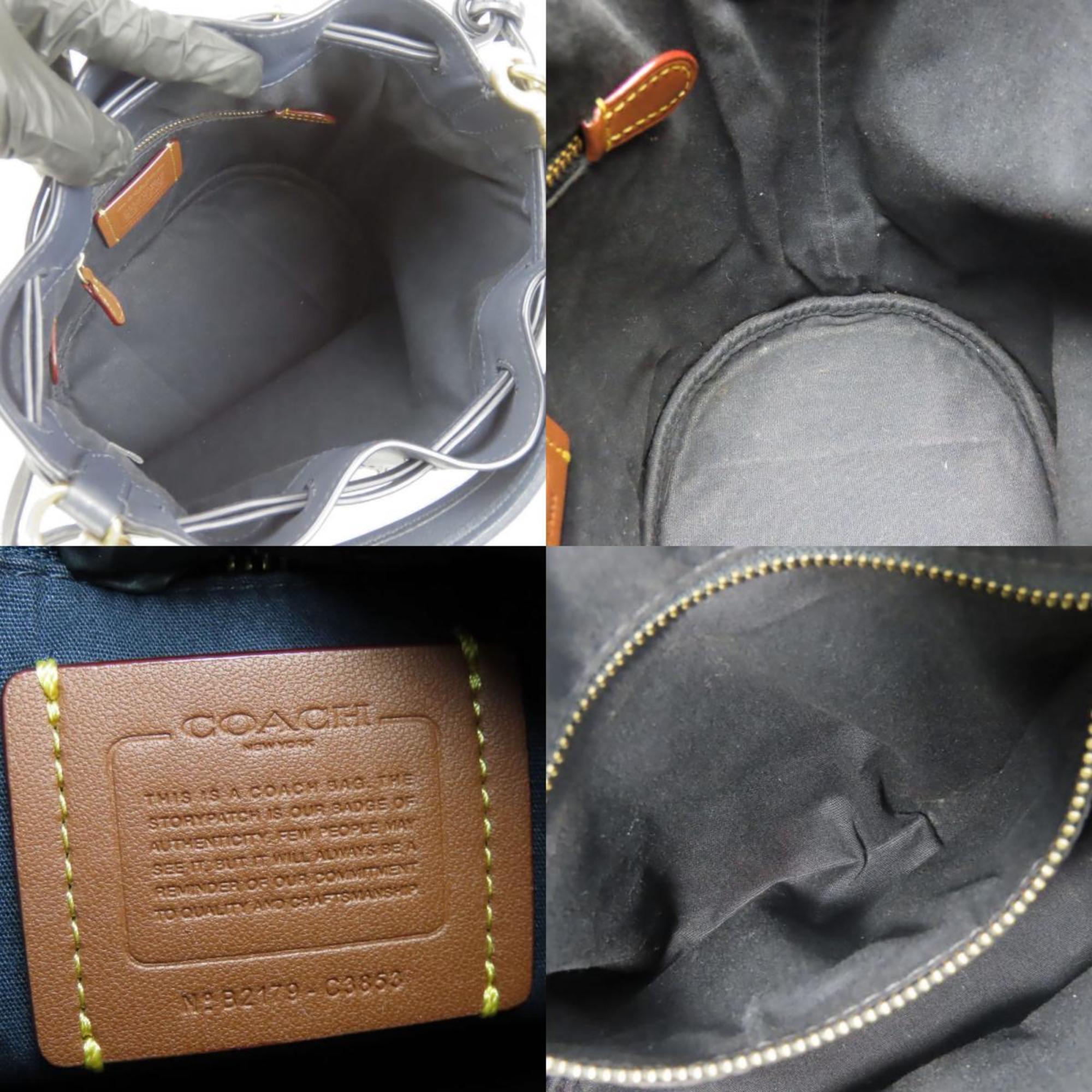 Coach Gray Navy Canvas Leather Shoulder Bag (Pre-Owned)