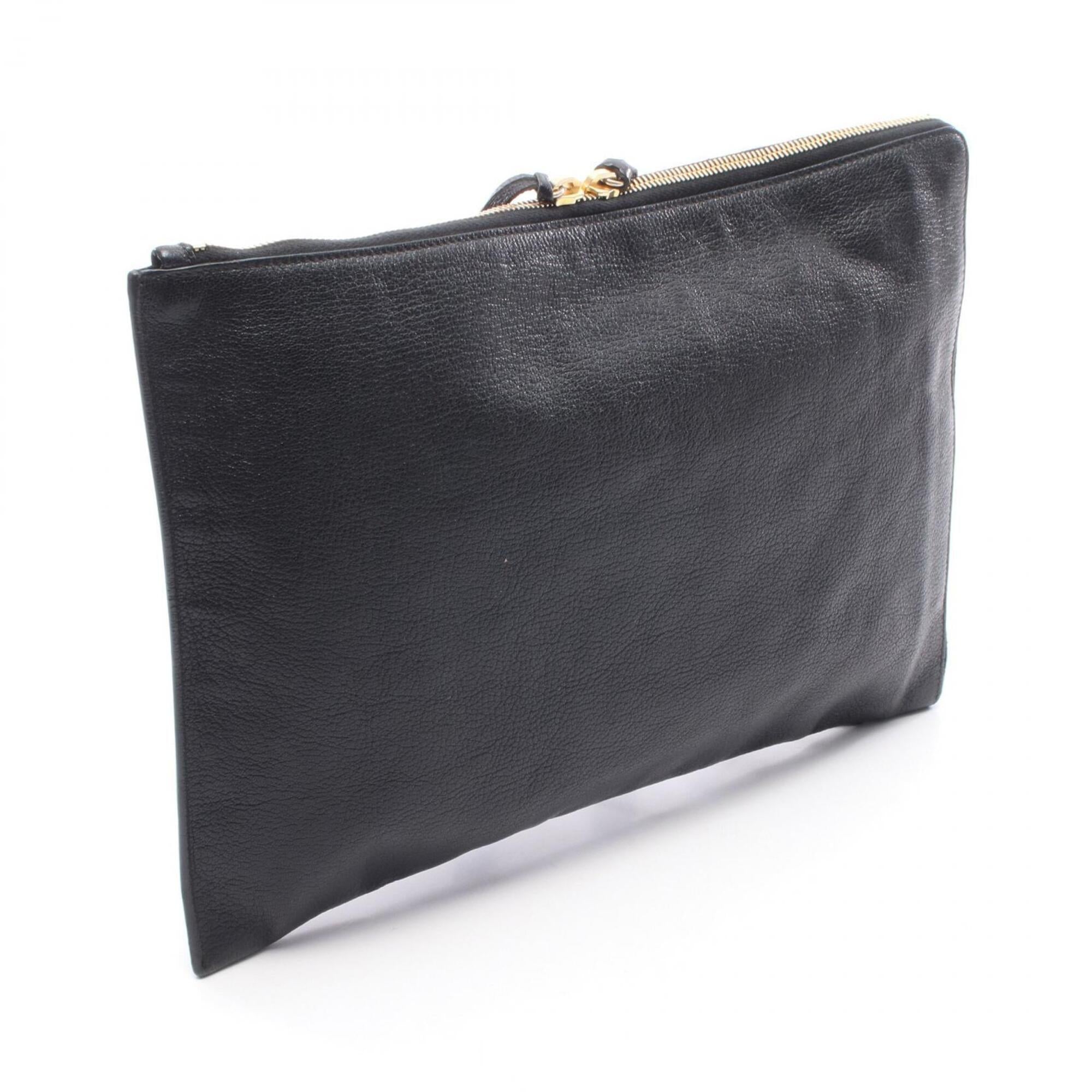 Balenciaga Black Leather Clutch Bag Handbag (Pre-Owned)