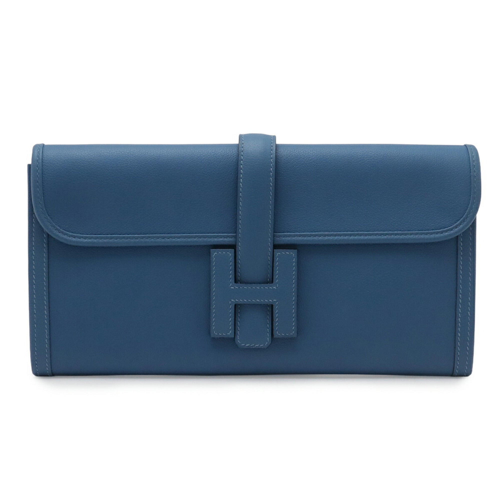 Hermes Jige Blue Leather Clutch Bag Handbag (Pre-Owned)