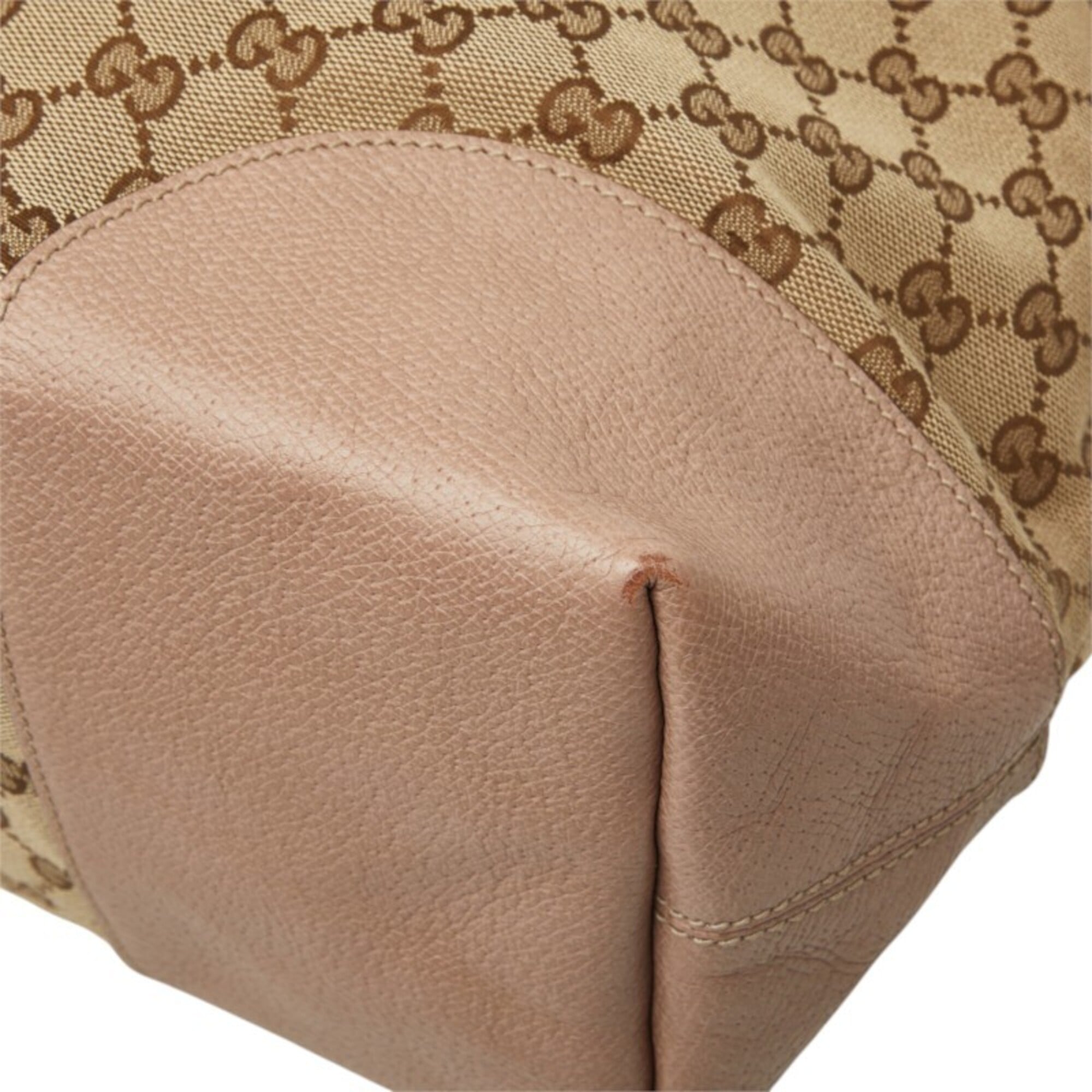 Gucci Beige Pink Canvas Leather Handbag Shoulder Bag (Pre-Owned)