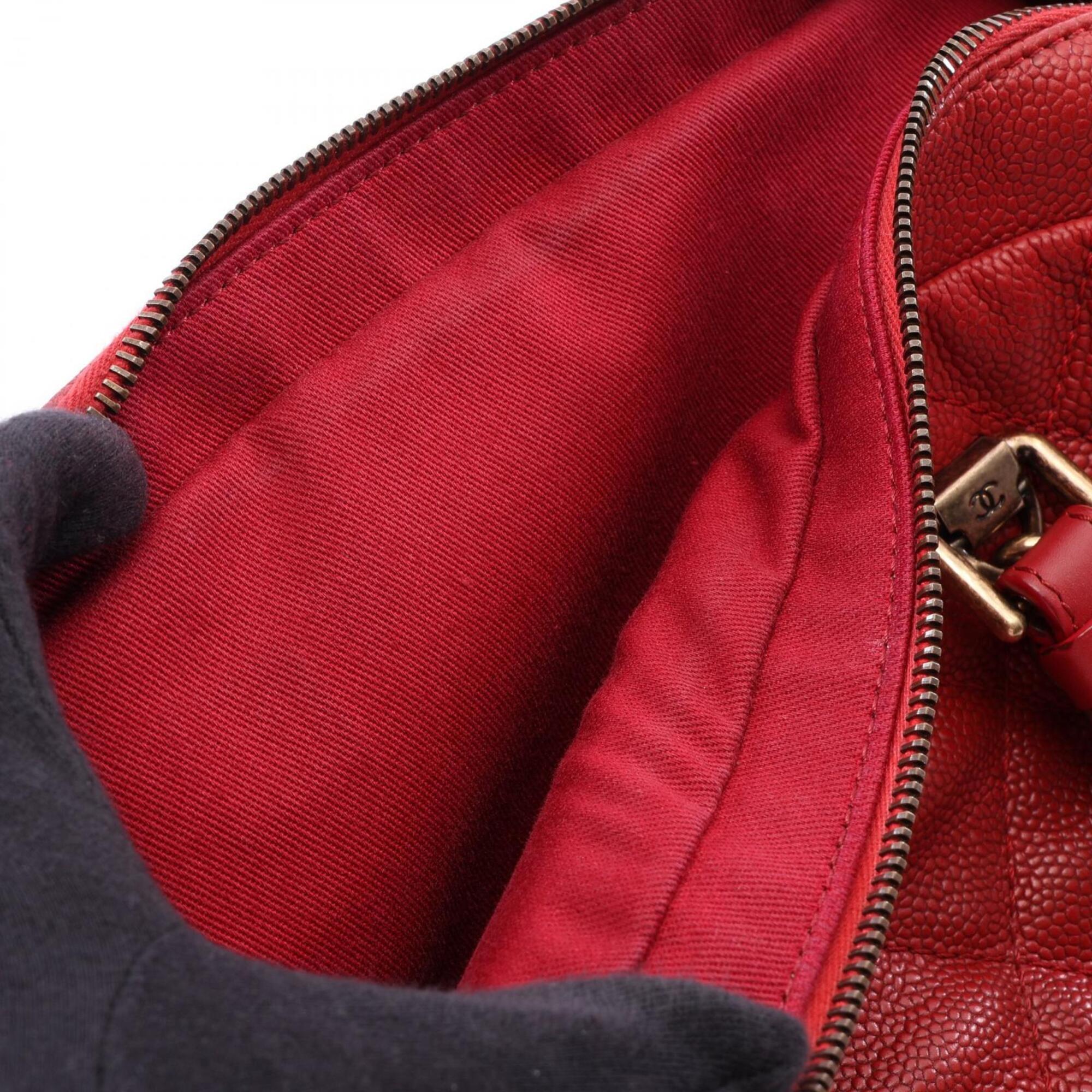 Chanel Red Color Grained Calfskin Handbag Shoulder Bag (Pre-Owned)