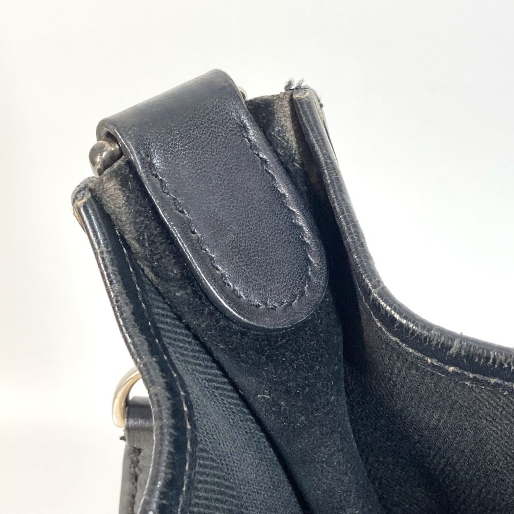 Hermes Black Leather Canvas Pochette Shoulder Bag (Pre-Owned)