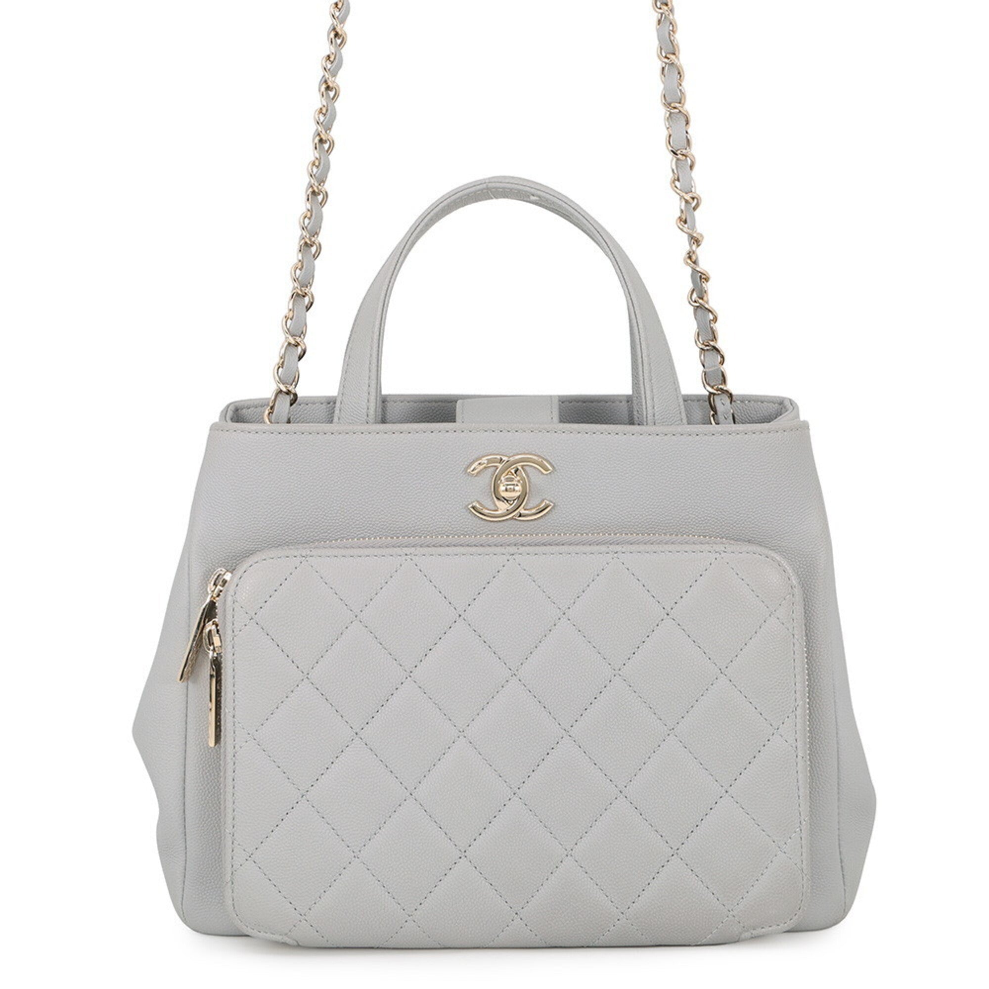 Chanel Matelasse Gray Grained Calfskin Handbag Shoulder Bag (Pre-Owned)