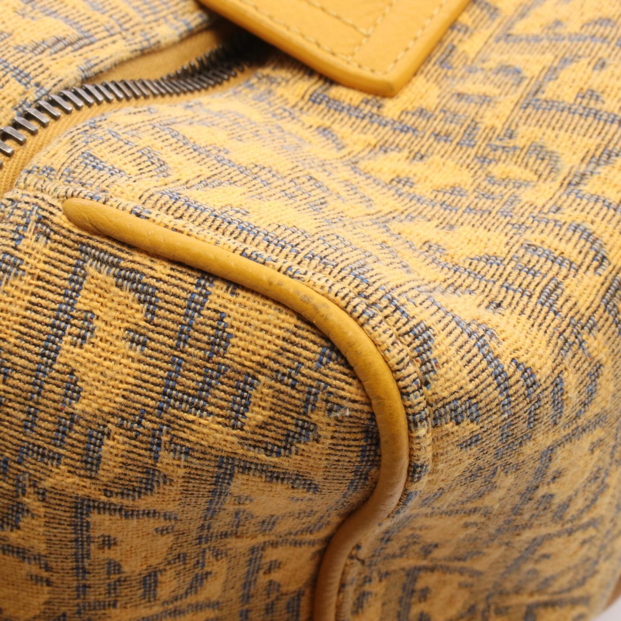 Christian Dior Navy Yellow Canvas Leather Handbag (Pre-Owned)