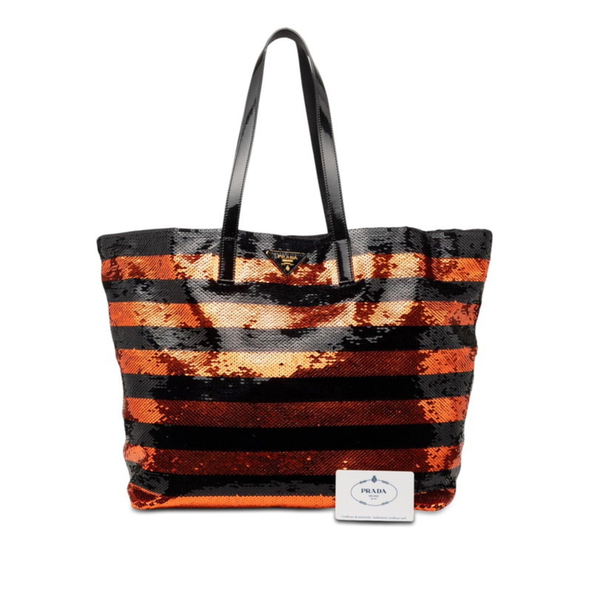 Prada Black Orange Spangles Leather Tote Bag (Pre-Owned)