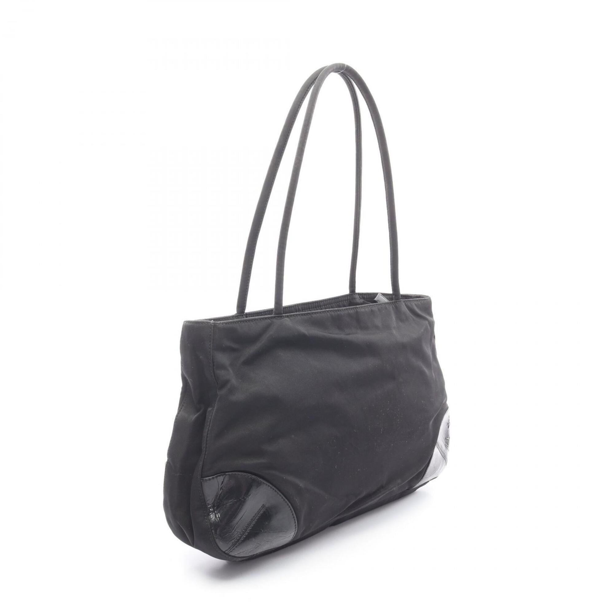 Prada Black Nylon Leather Handbag Shoulder Bag (Pre-Owned)