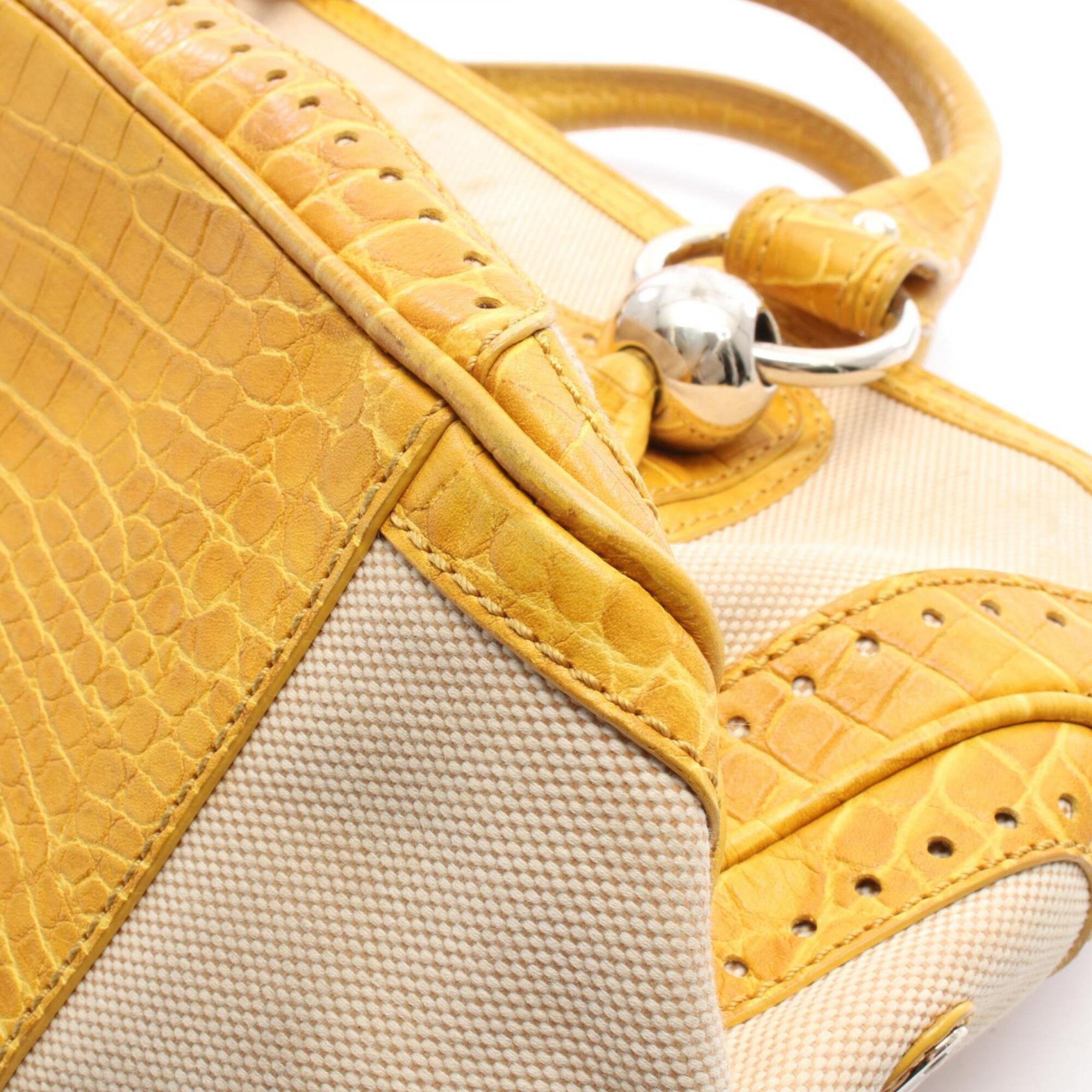Celine Beige Yellow Canvas Leather Handbag (Pre-Owned)