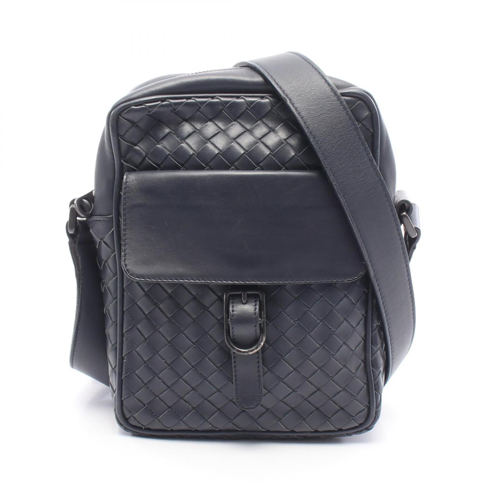 Bottega Veneta Intrecciato Navy Leather Handbag Shoulder Bag (Pre-Owned)