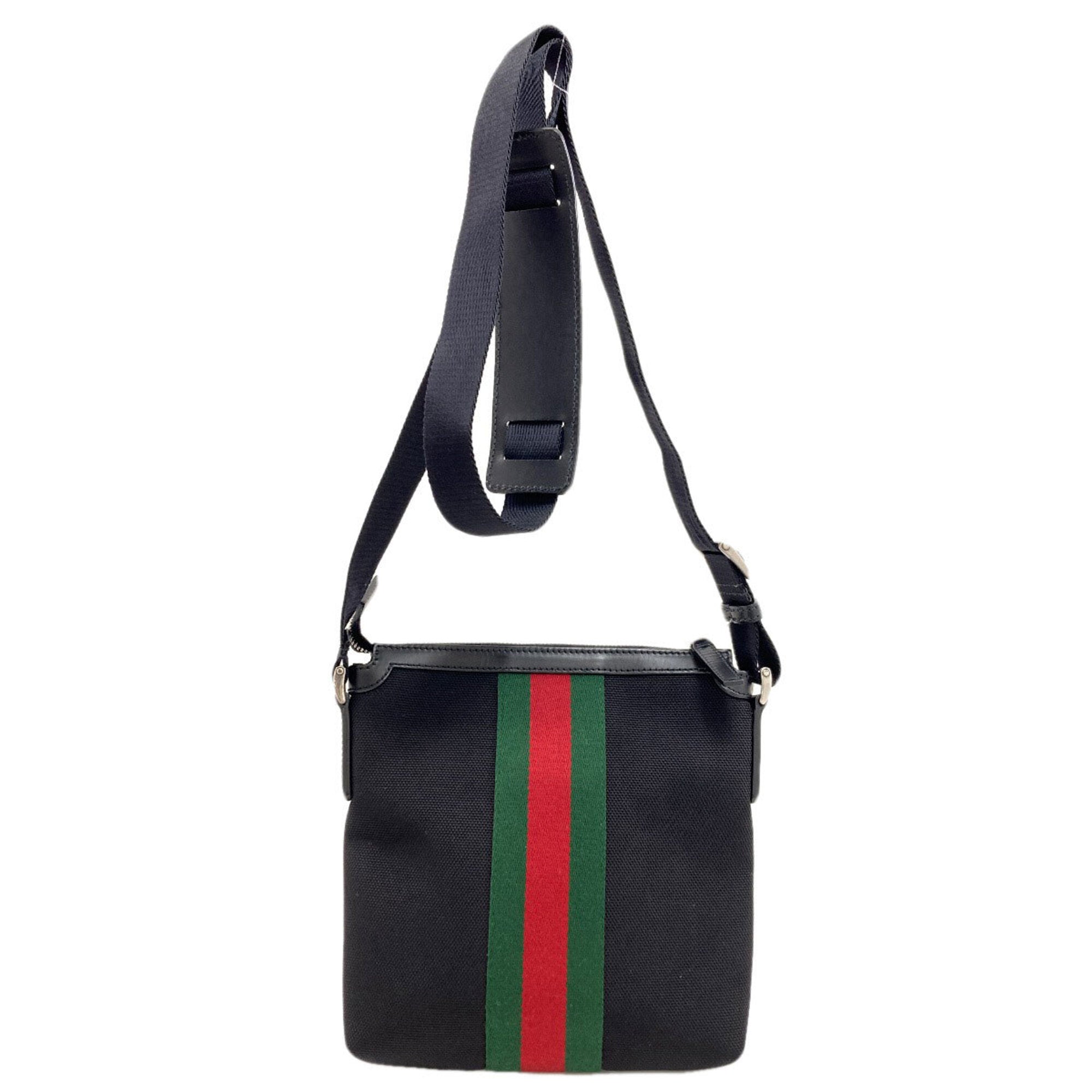 Gucci Sherry Line Black Green Red Color Nylon Canvas Shoulder Bag (Pre-Owned)