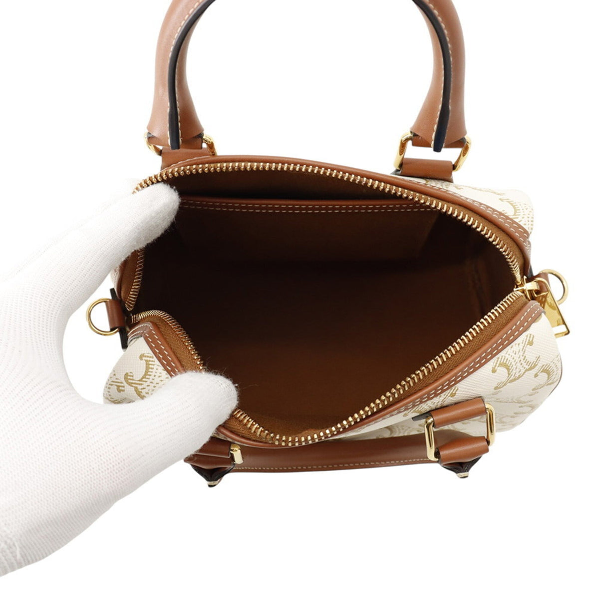 Celine Beige Brown Pvc Leather Boston Bag Handbag (Pre-Owned)