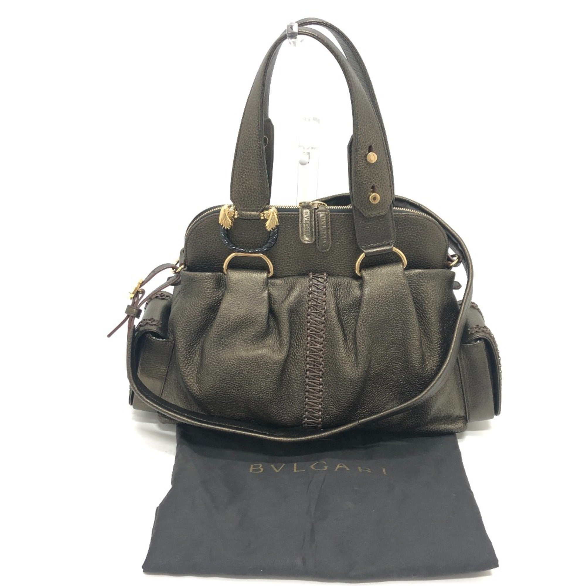 Bvlgari Bronze Leather Handbag Shoulder Bag Tote Bag (Pre-Owned)
