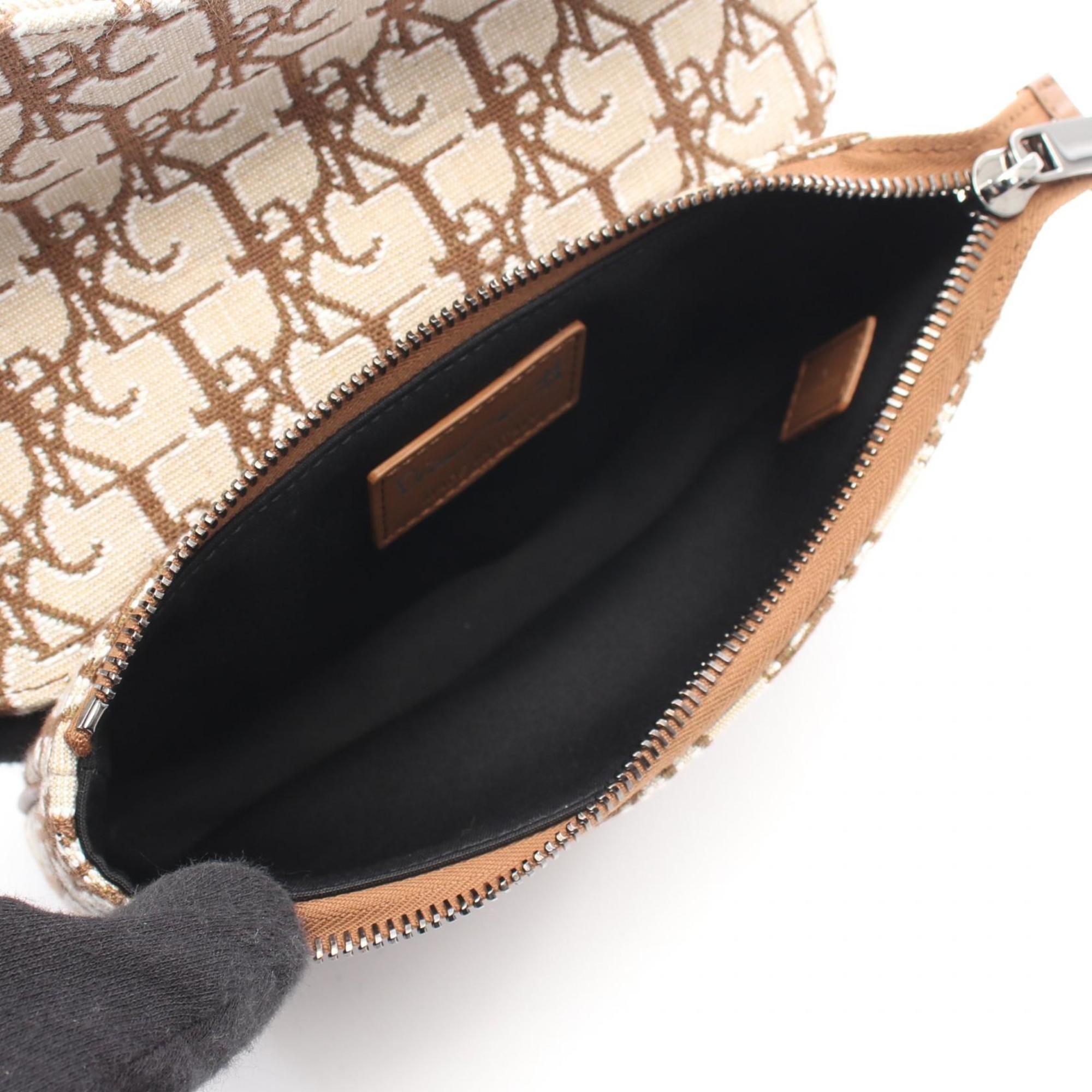 Christian Dior Beige Brown Canvas Handbag Saddle Bag (Pre-Owned)