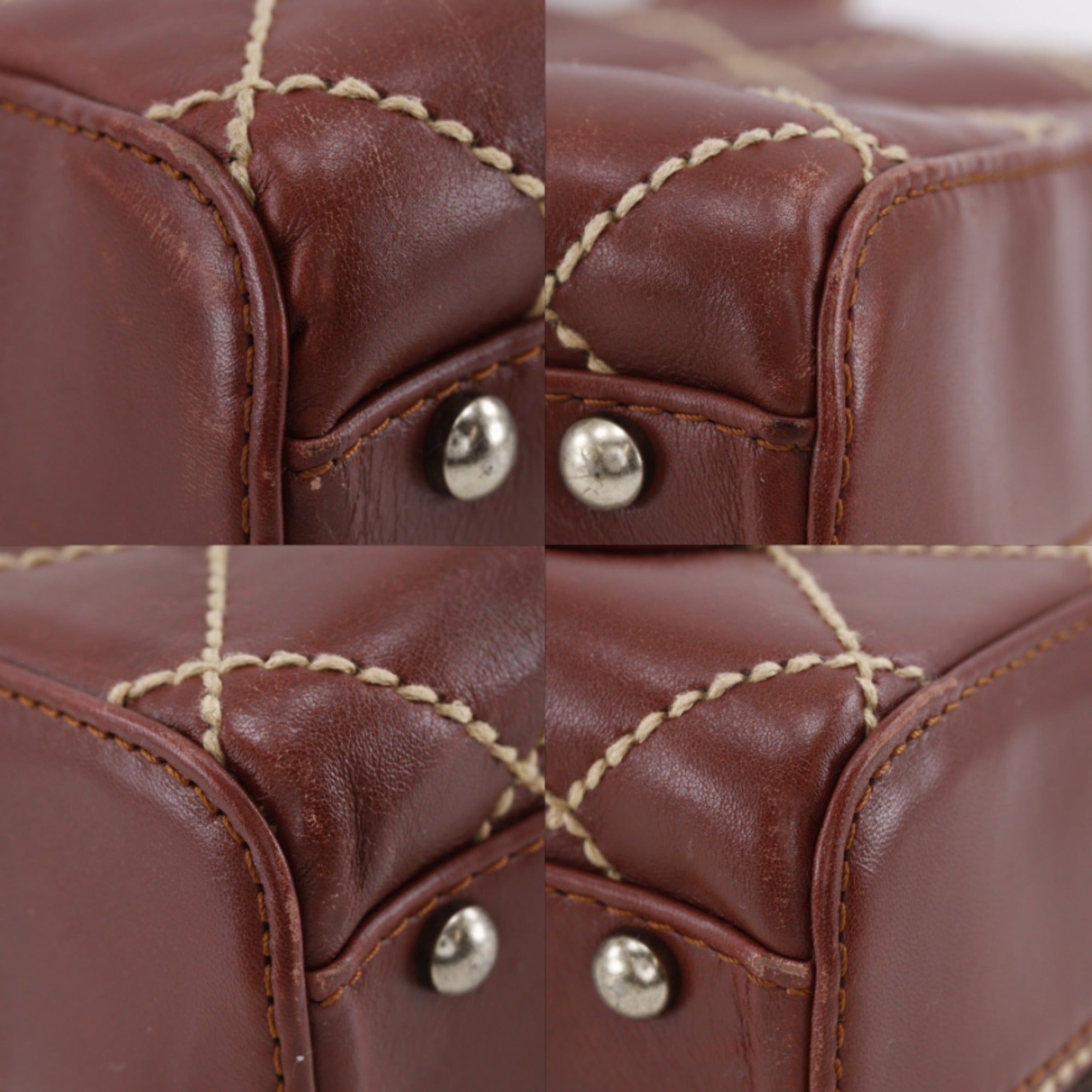 Chanel Wild Stitch Brown Red Color Leather Handbag (Pre-Owned)