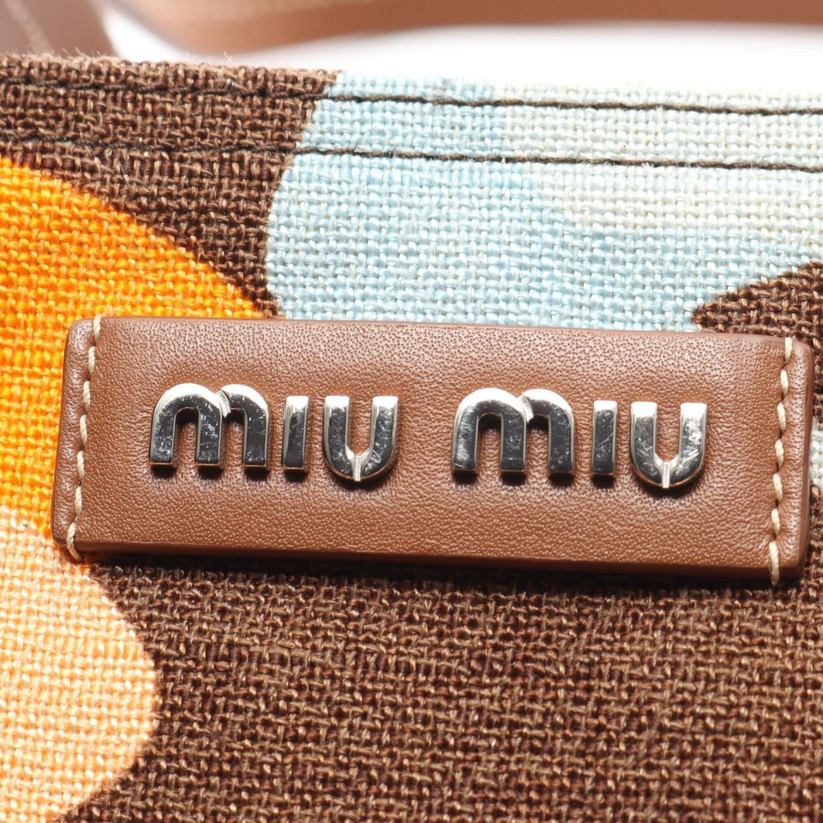 Miu Miu Brown Multi-Color Canvas Leather Handbag Tote Bag (Pre-Owned)