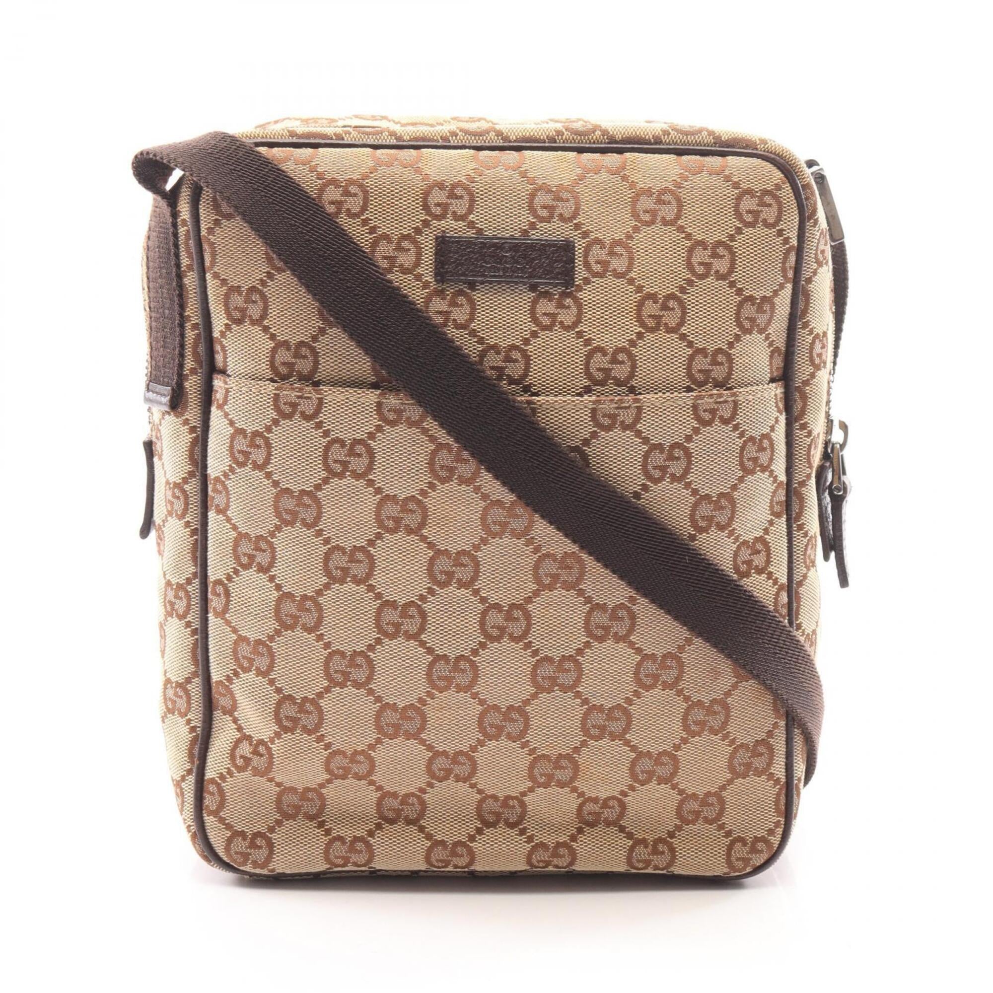 Gucci Beige Brown Canvas Leather Shoulder Bag (Pre-Owned)