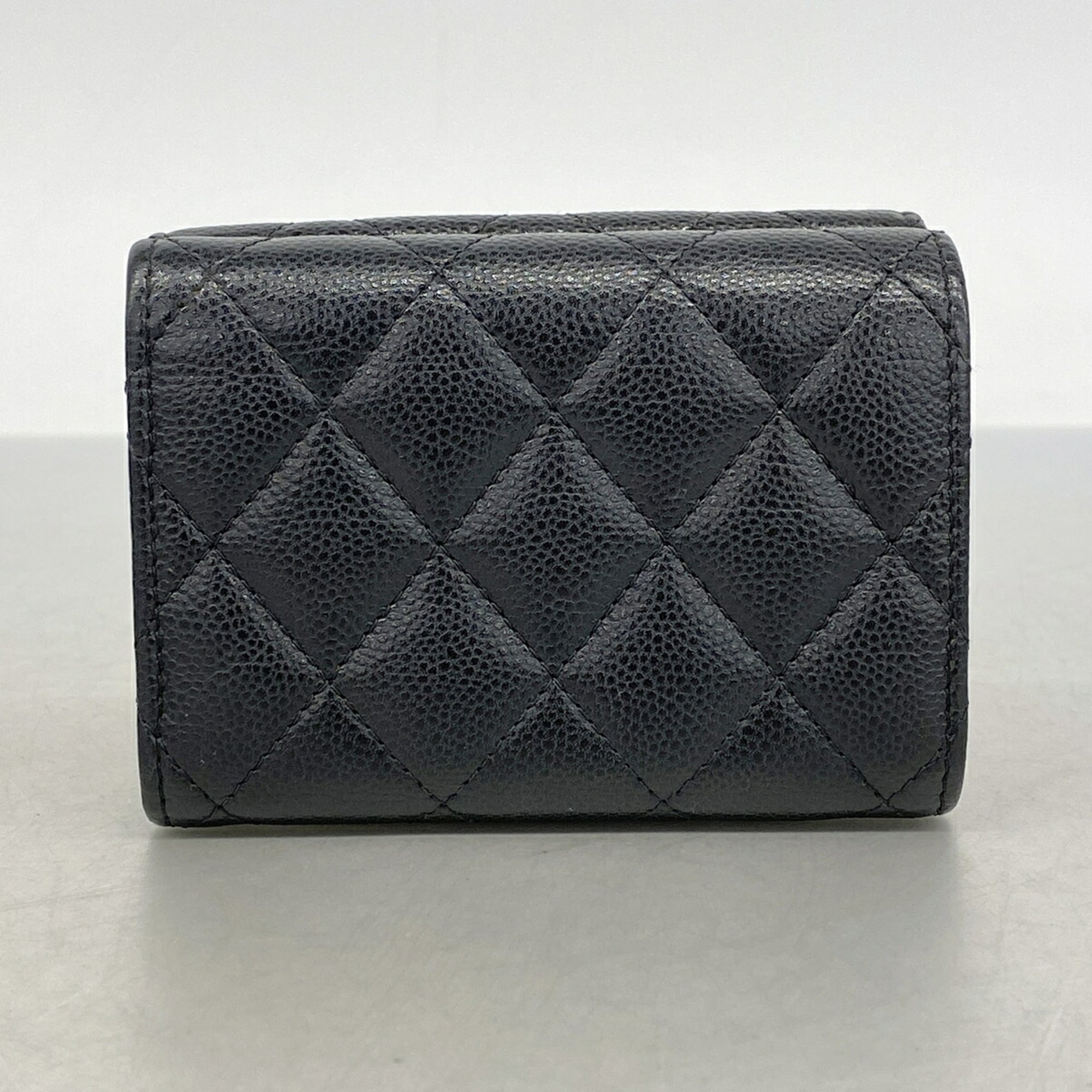 Chanel Black Grained Calfskin Wallet (Tri-Fold) (Pre-Owned)
