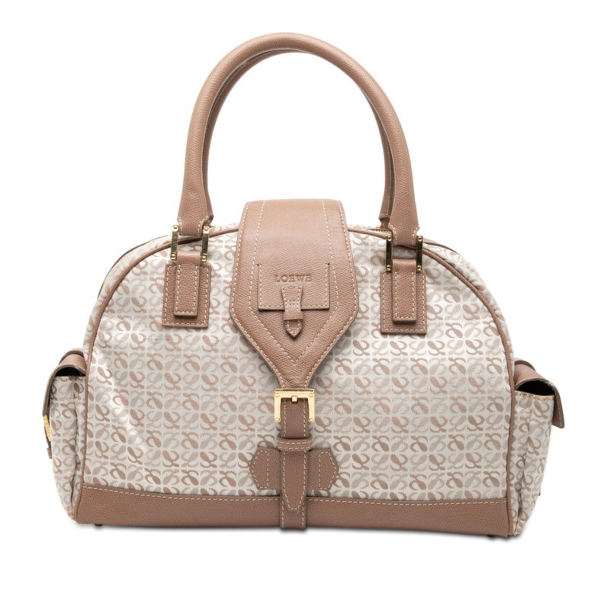 Loewe Pink Beige White Canvas Leather Handbag (Pre-Owned)