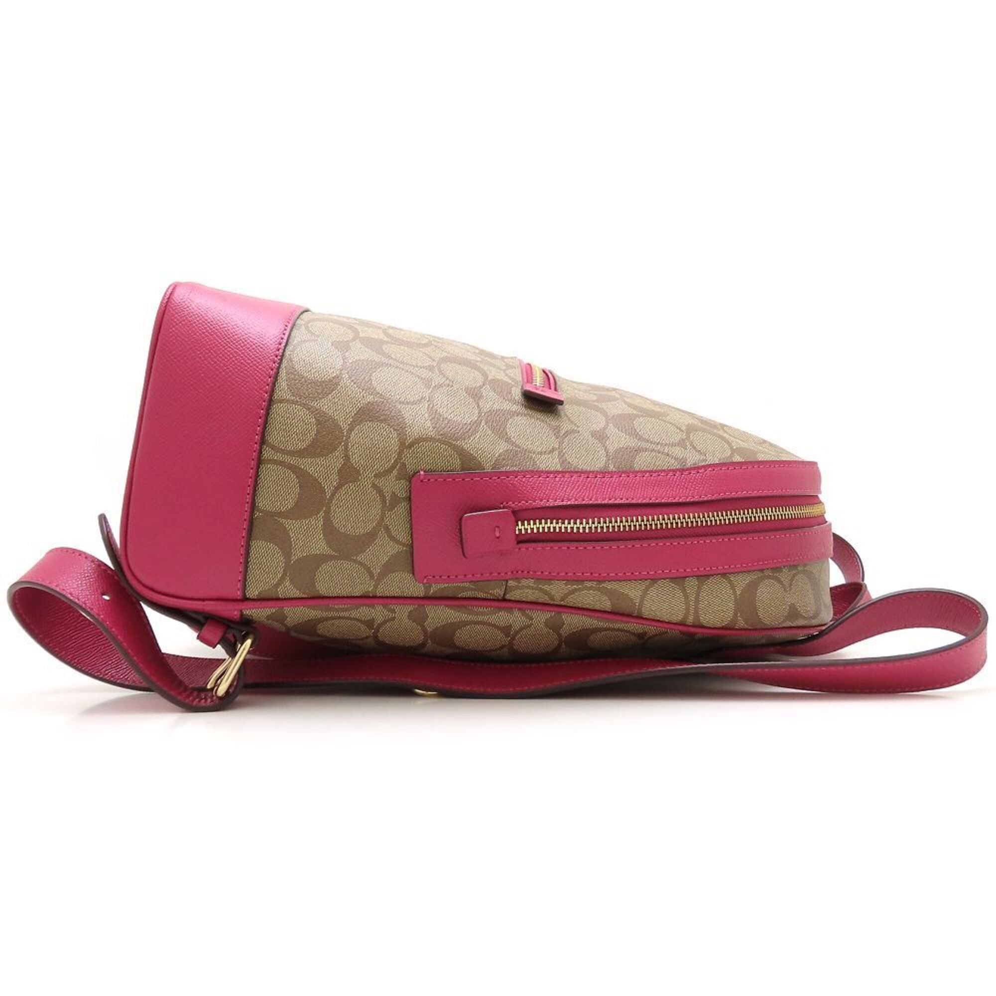 Coach Beige Pink Canvas Leather Backpack (Pre-Owned)
