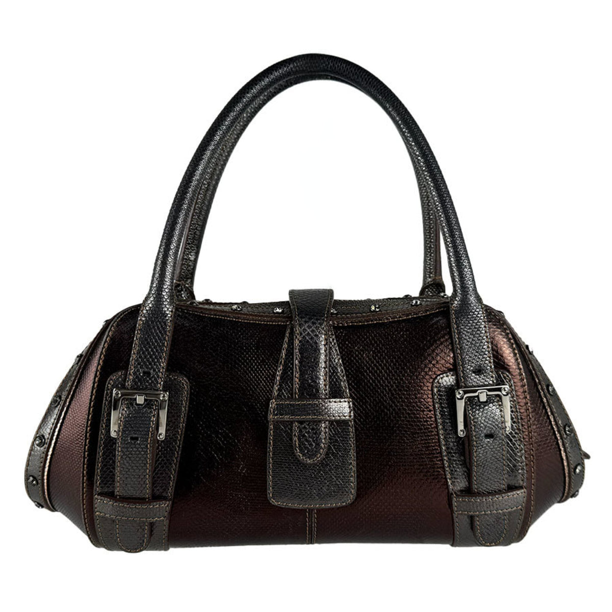 Loewe Brown Gray Leather Handbag (Pre-Owned)