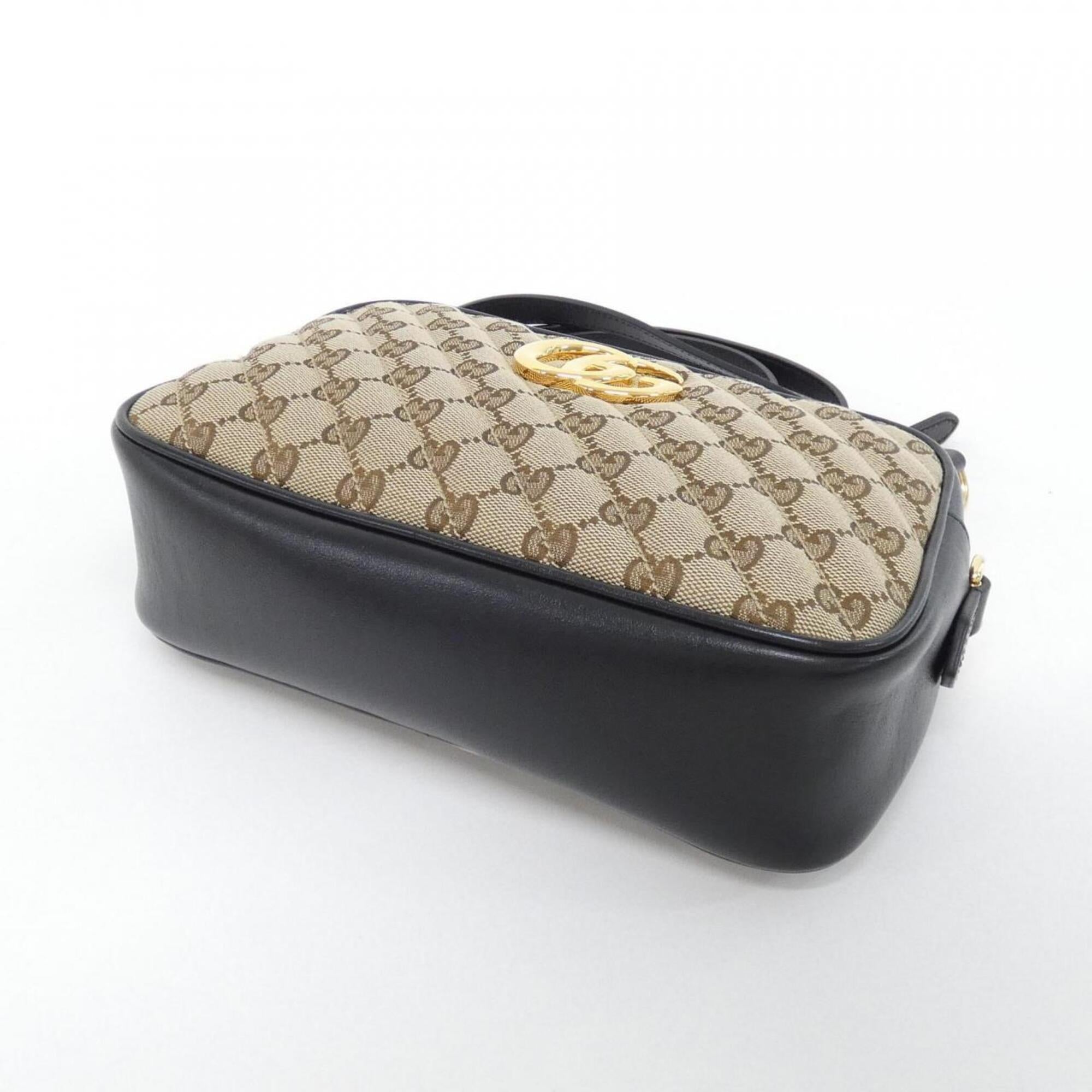 Gucci Beige Black Gg Canvas Leather Shoulder Bag (Pre-Owned)