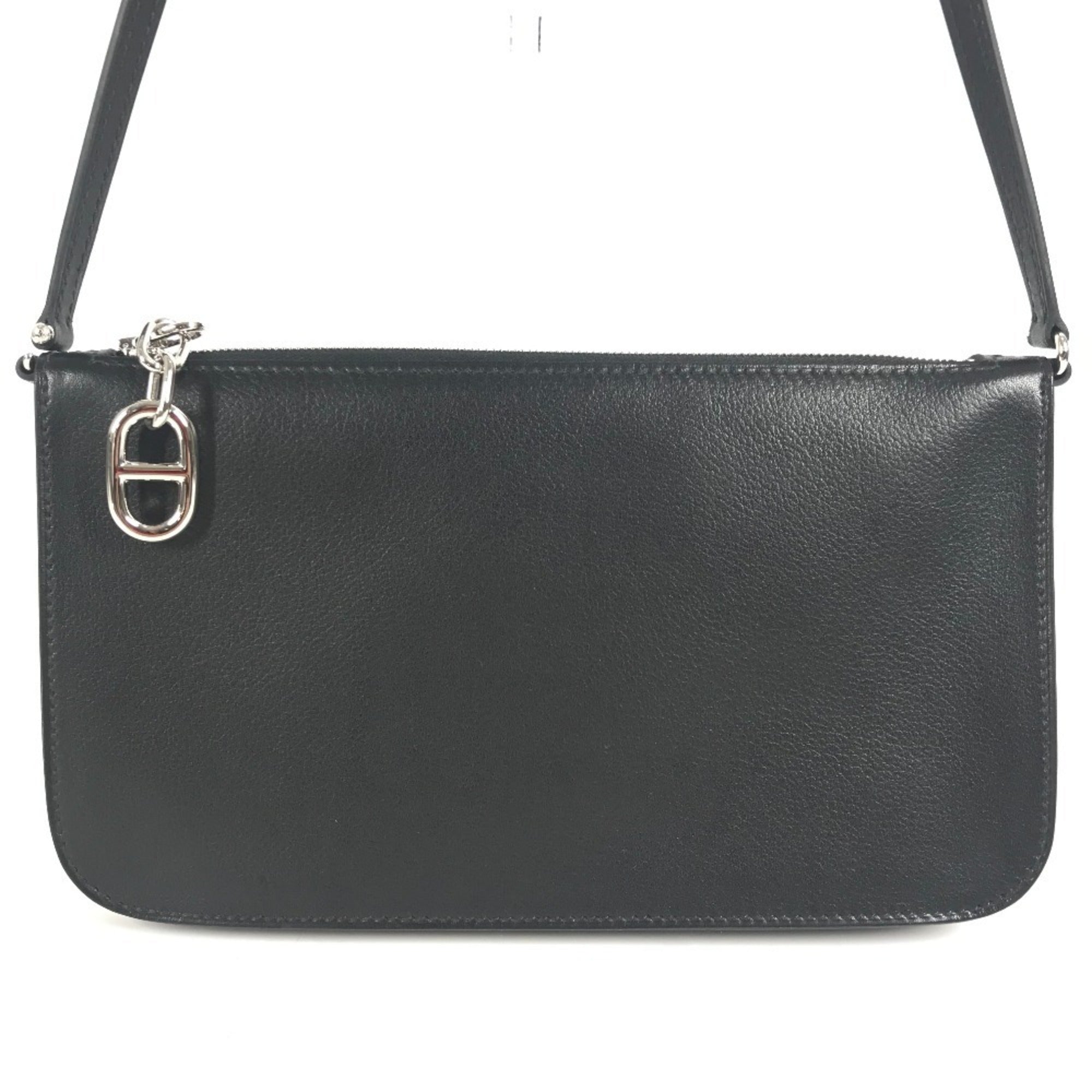 Hermes Black Leather Handbag Pouch Shoulder Bag (Pre-Owned)