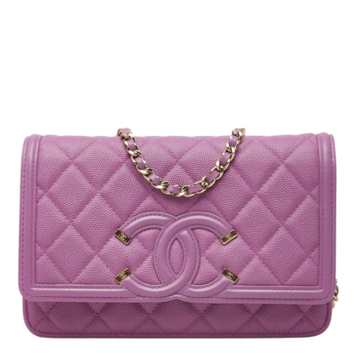 Chanel Purple Grained Calfskin Pochette Shoulder Bag (Pre-Owned)