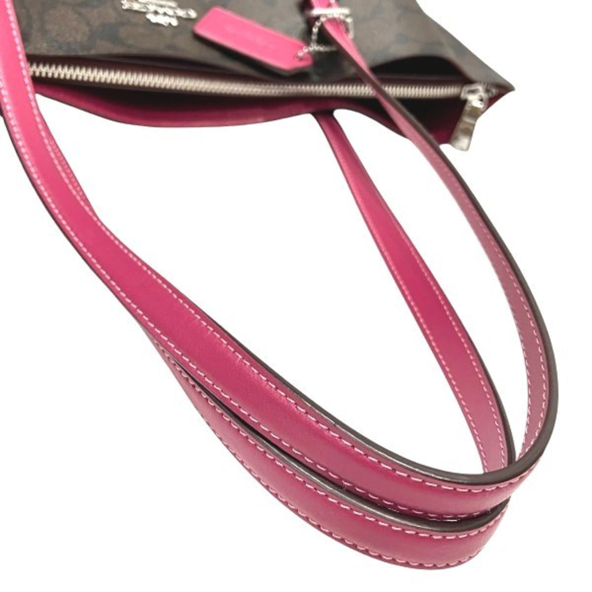 Coach Brown Pink Signature Line Shoulder Bag Tote Bag (Pre-Owned)