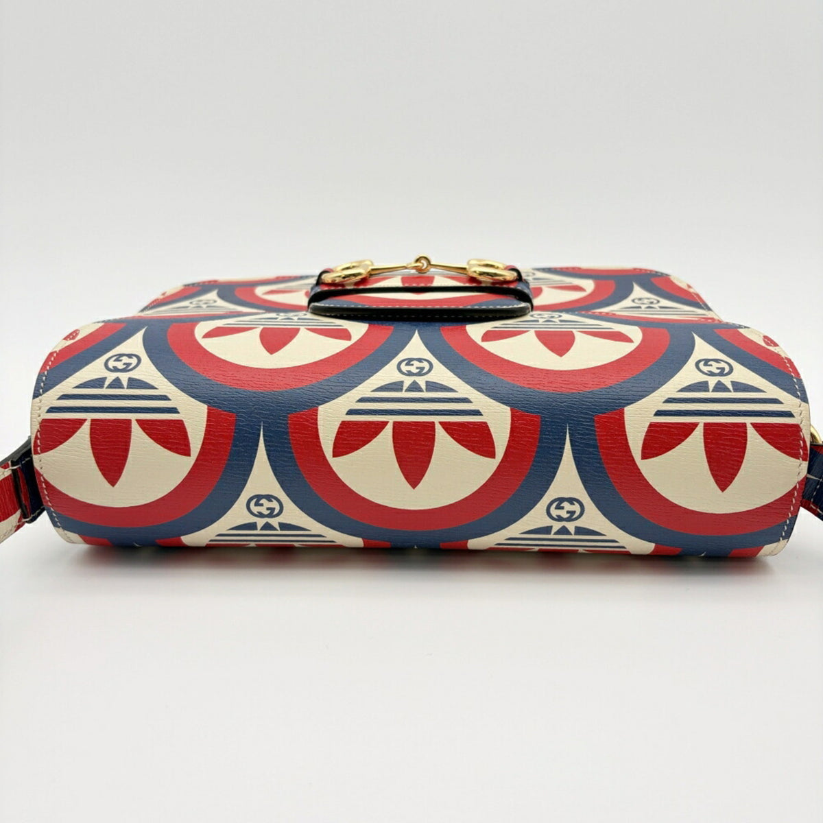 Gucci Horsebit Ivory Navy Red Color Leather Shoulder Bag (Pre-Owned)