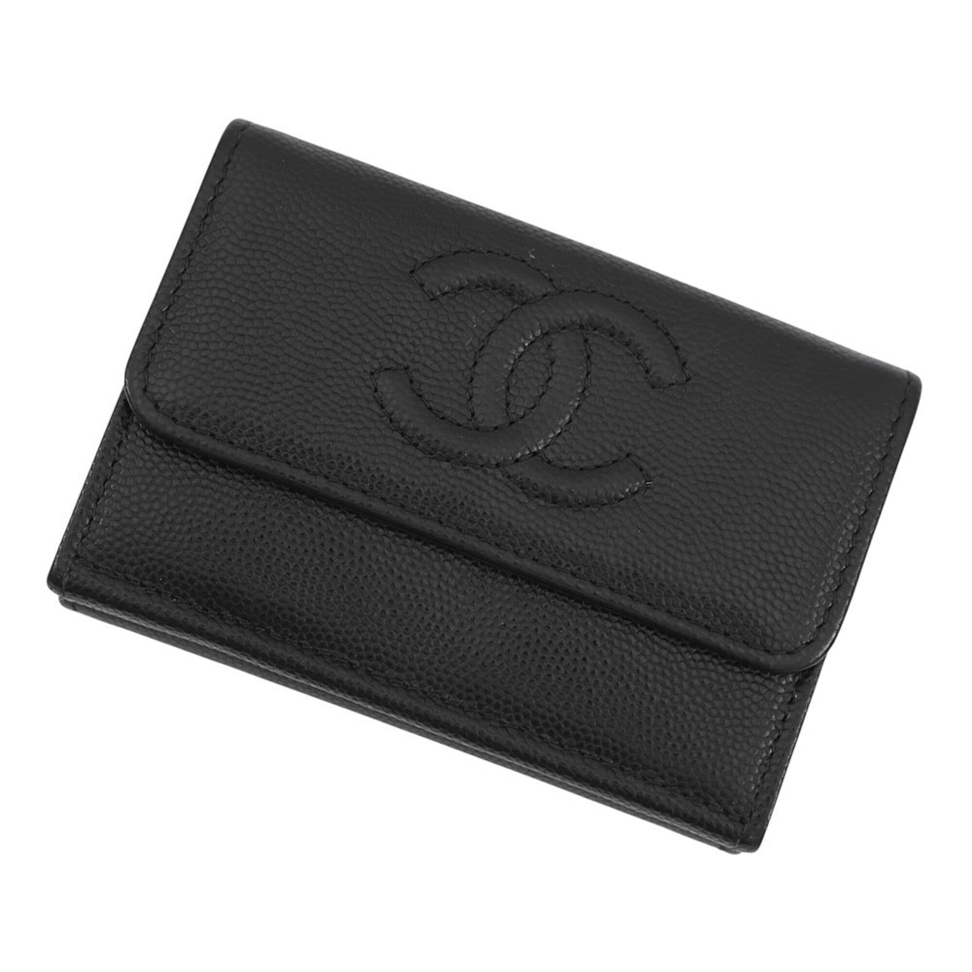 Chanel Black Grained Calfskin Wallet (Tri-Fold) (Pre-Owned)