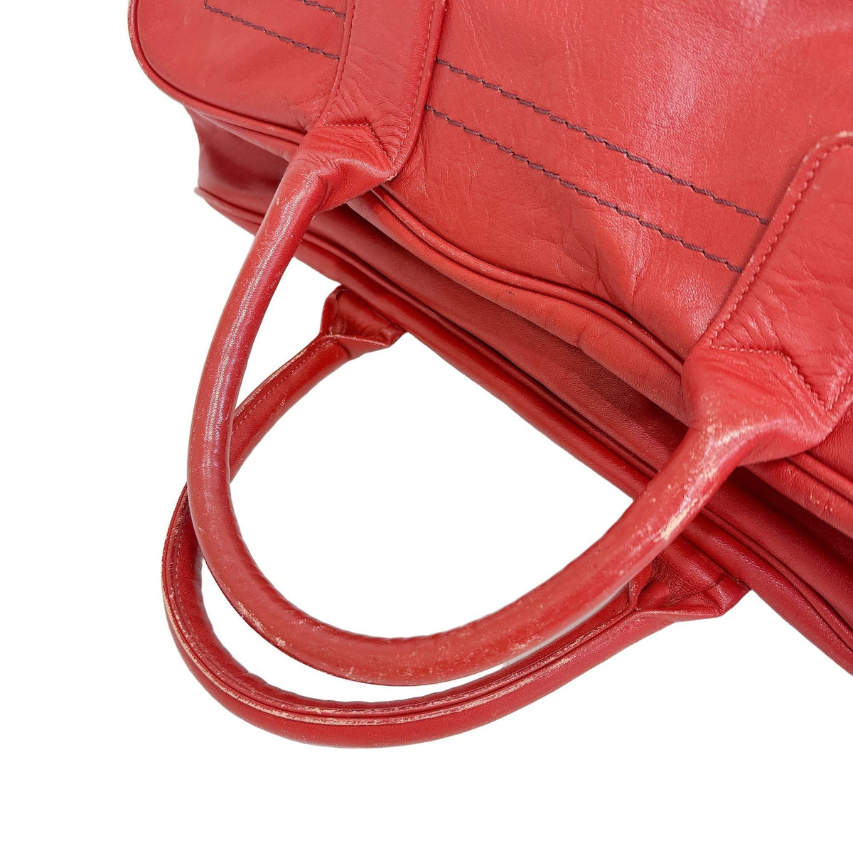 Chloé Red Color Wine Leather Boston Bag Handbag (Pre-Owned)