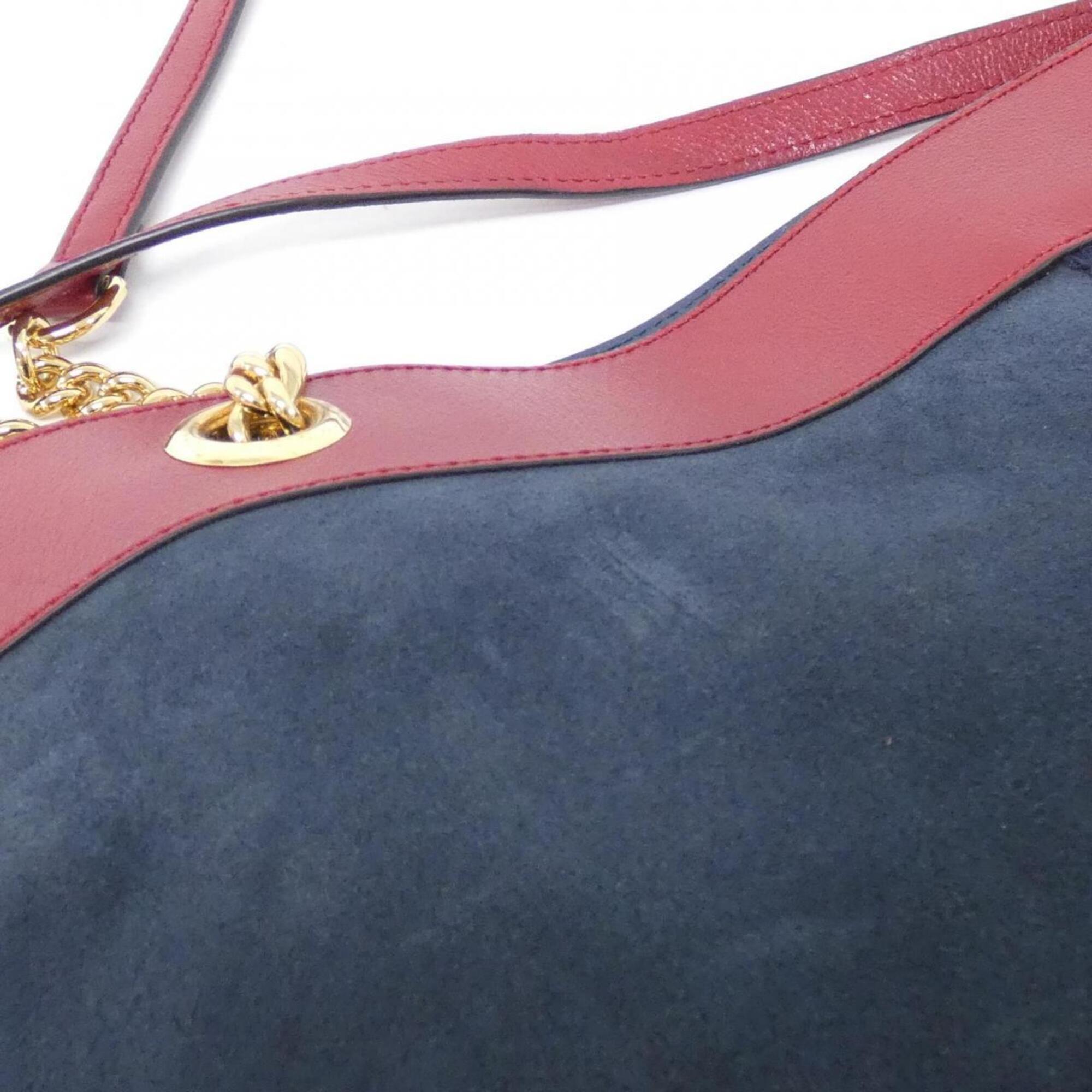 Gucci Dark Blue Red Color Suede Leather Handbag Pouch (Pre-Owned)