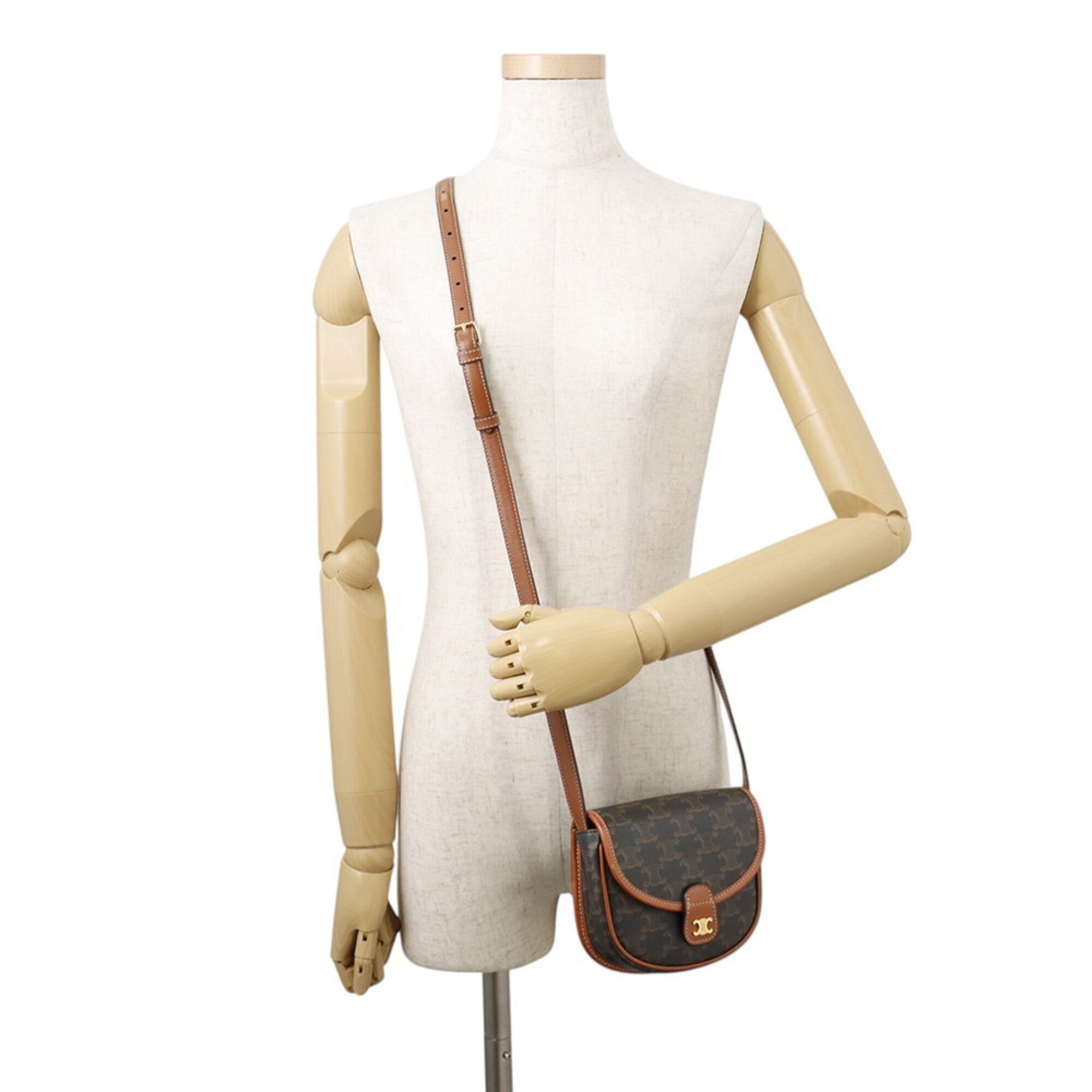 Celine Brown Canvas Leather Pouch Shoulder Bag (Pre-Owned)