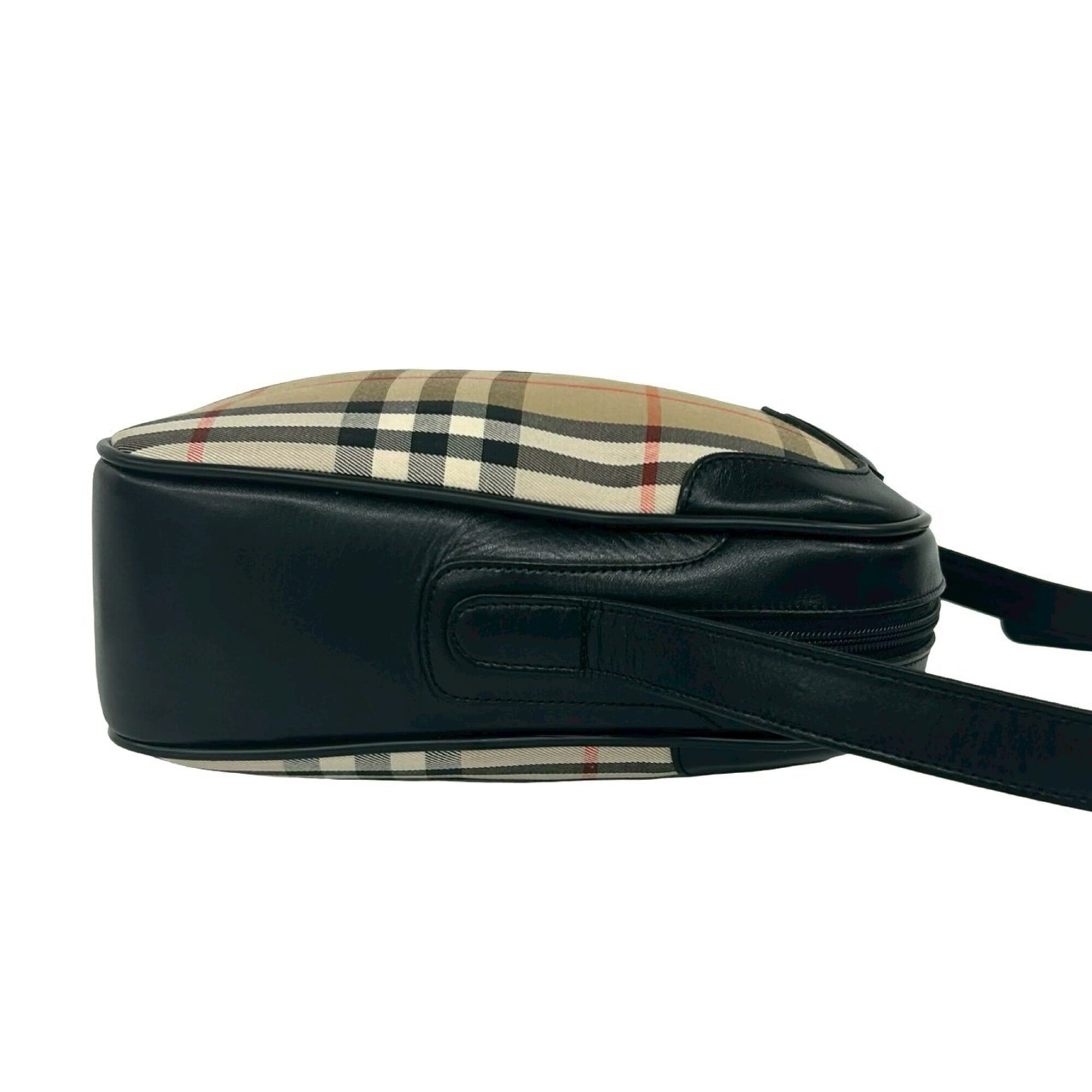 Burberry Beige Black Canvas Leather Shoulder Bag (Pre-Owned)