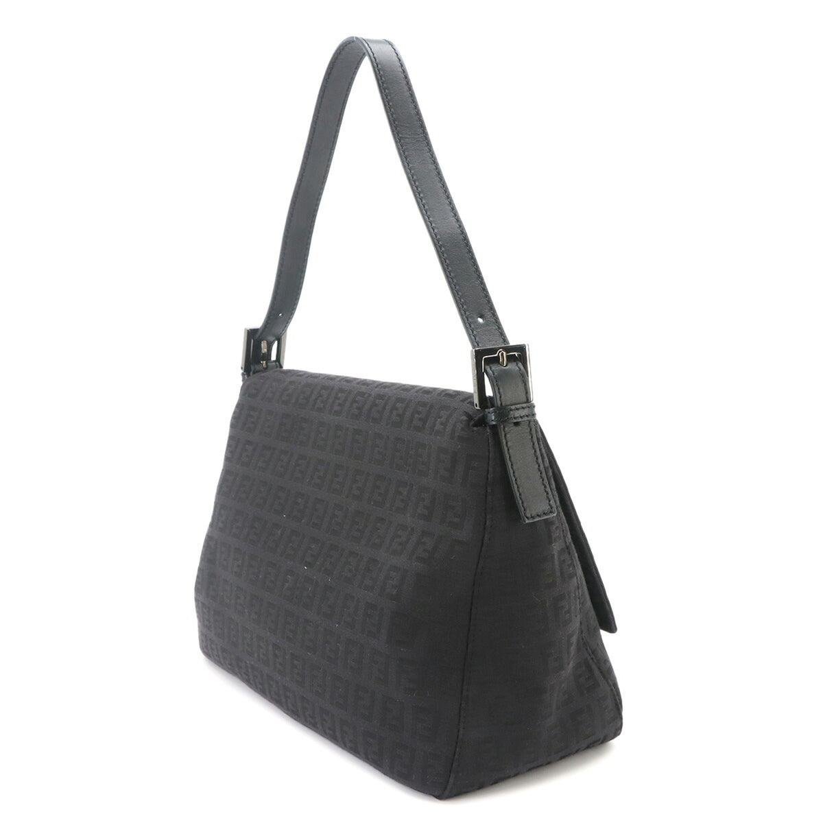 Fendi Zucchino Black Canvas Leather Baguette Bag Handbag Shoulder Bag (Pre-Owned)