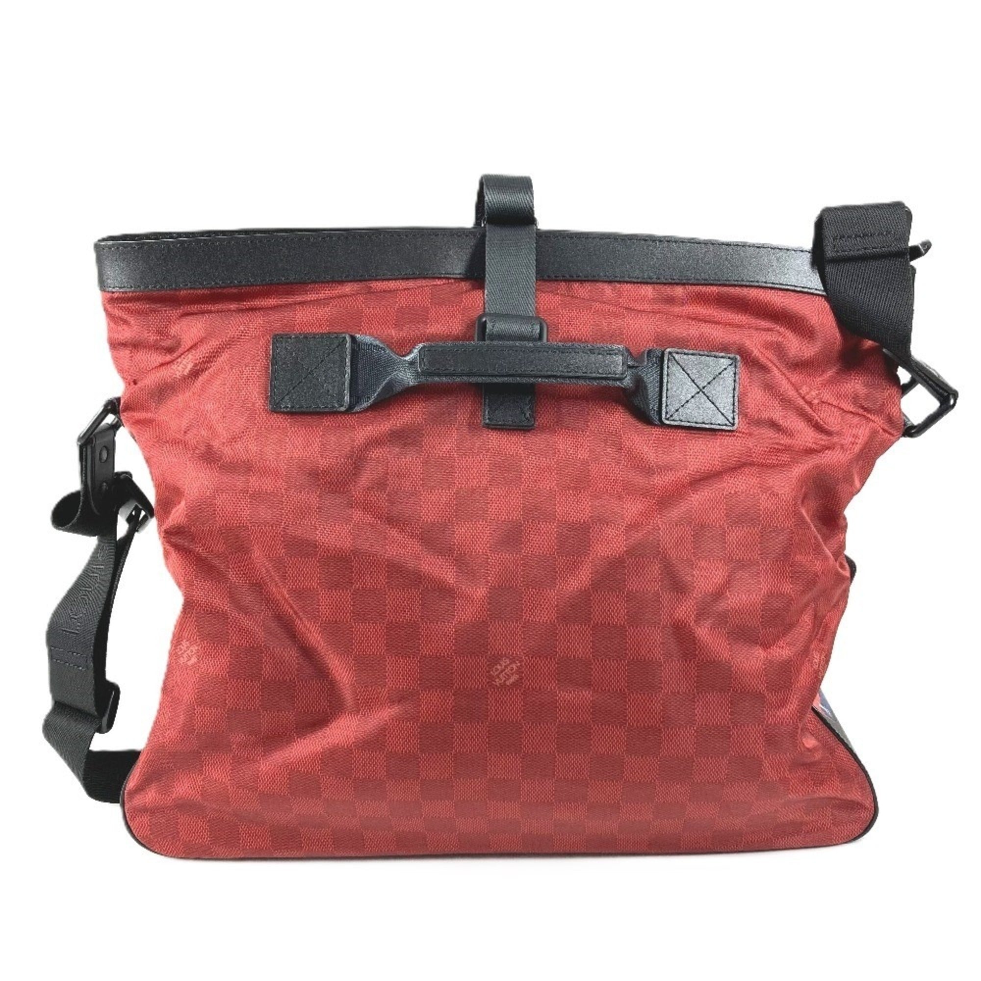 Louis Vuitton Black Red Color Leather Nylon Shoulder Bag Tote Bag (Pre-Owned)