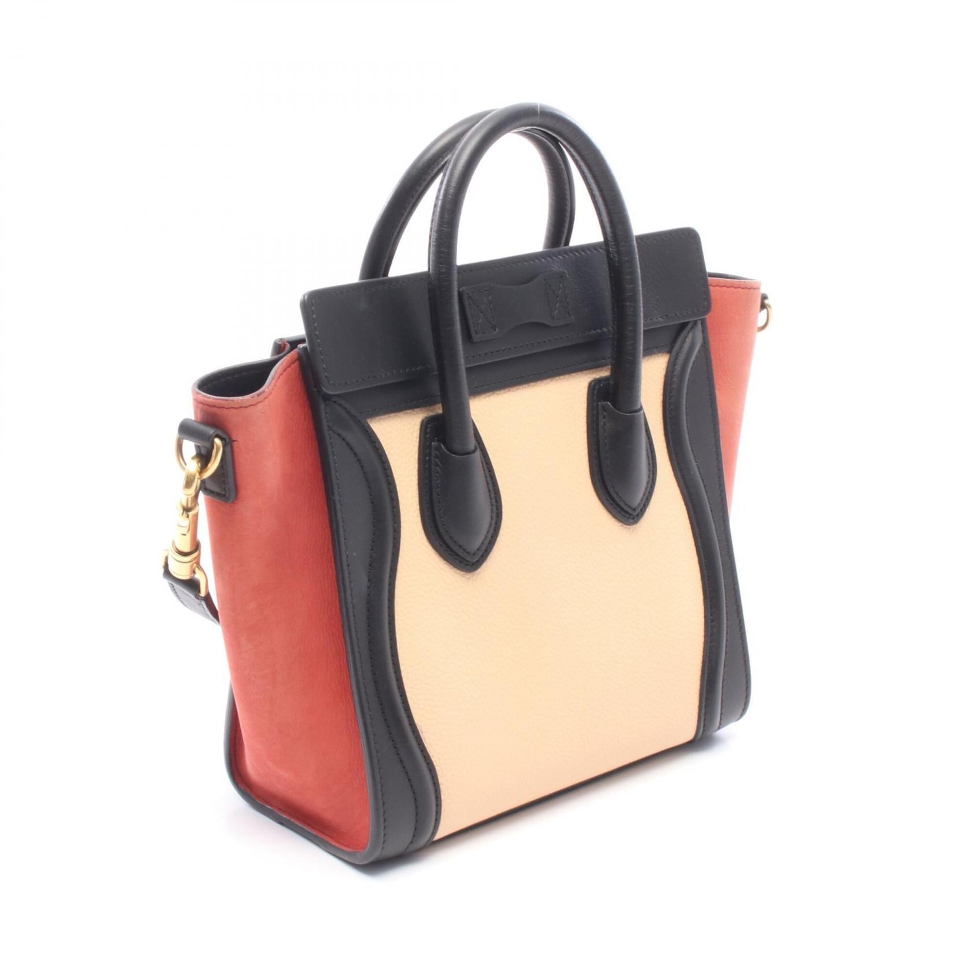 Celine Beige Black Red Color Leather Handbag (Pre-Owned)