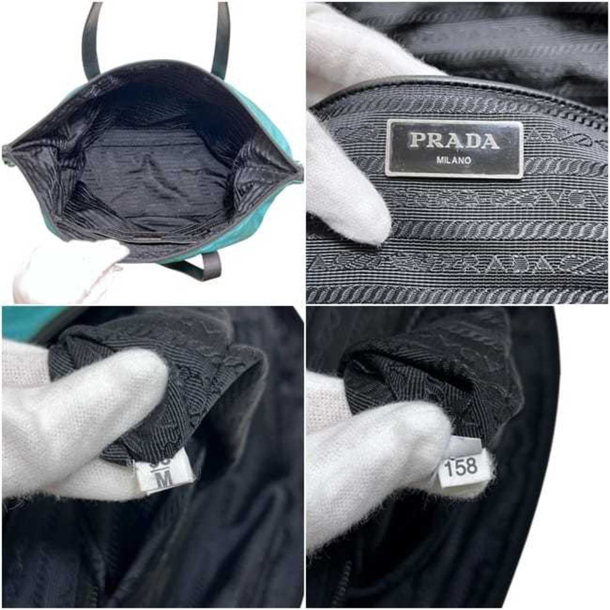 Prada Light Blue Nylon Leather Shoulder Bag Tote Bag (Pre-Owned)