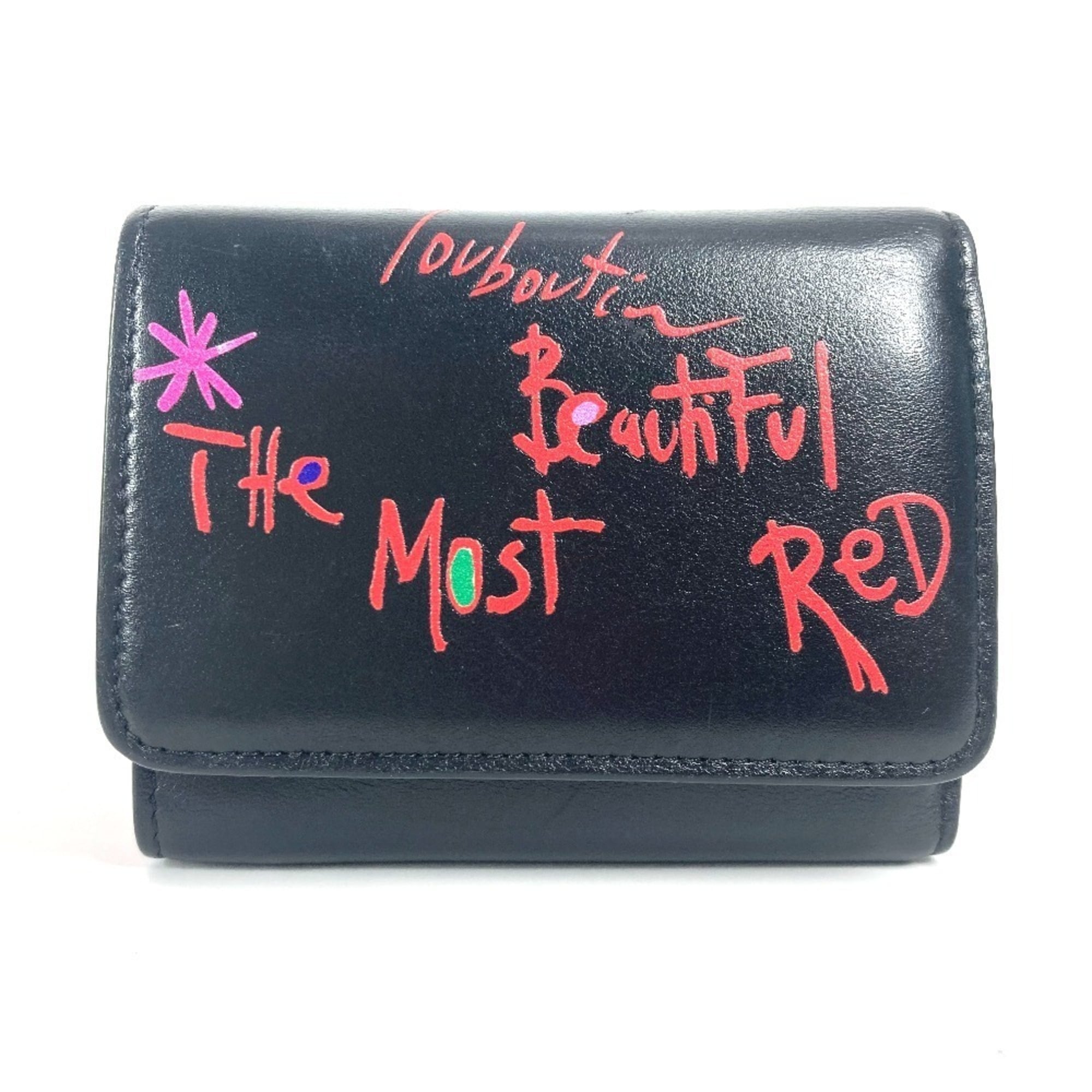 Christian Louboutin Black Multi-Color Leather Wallet (Tri-Fold) (Pre-Owned)