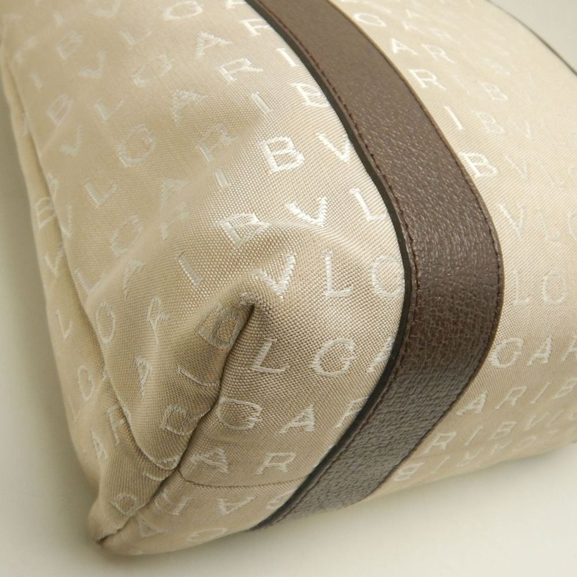 Bvlgari Logomania Beige Brown Canvas Leather Tote Bag (Pre-Owned)