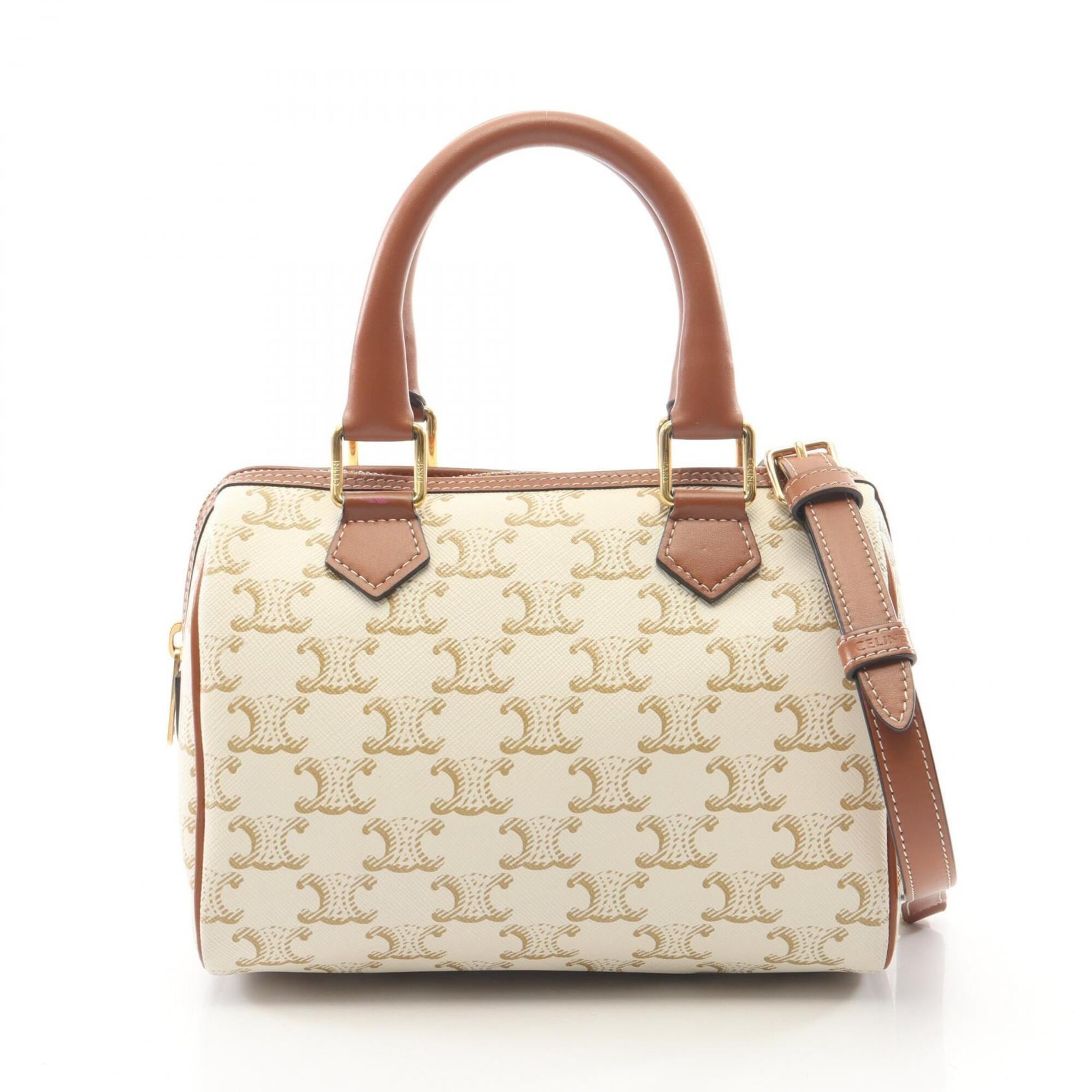 Celine Brown Ivory Coated Canvas Leather Handbag (Pre-Owned)