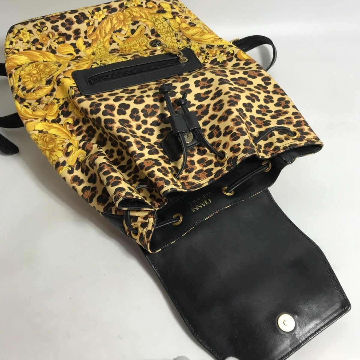 Versace Black Yellow Pvc Leather Backpack (Pre-Owned)